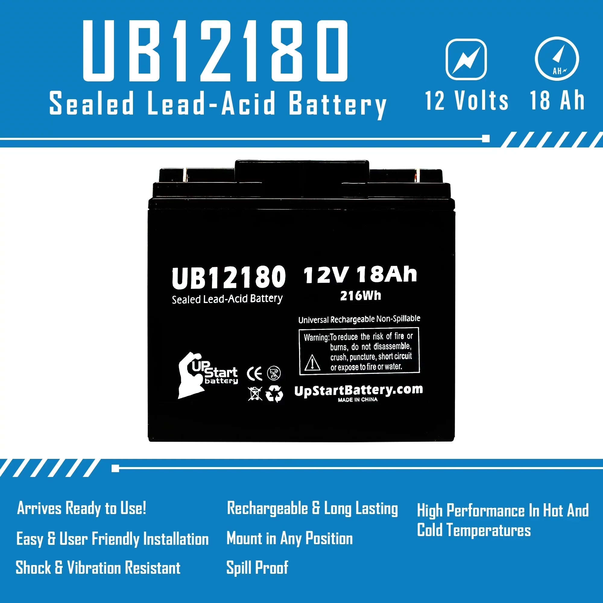 2x Pack - Suitable General Power GPS3K12061 Battery - Replacement UB12180 Universal Sealed Lead Acid Battery (12V, 18Ah, 18000mAh, T4 Terminal, AGM, SLA)