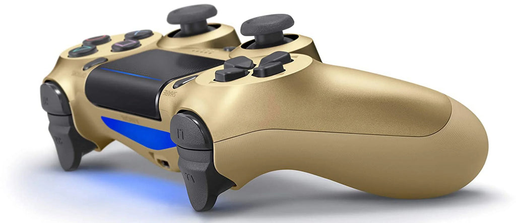 Pre-Owned Sony Dual Shock Gold Gaming Controller For PS4 Console + Wireless Black Chatpad for PS4 Controller BOLT AXTION Bundle. (Refurbished: Like New)