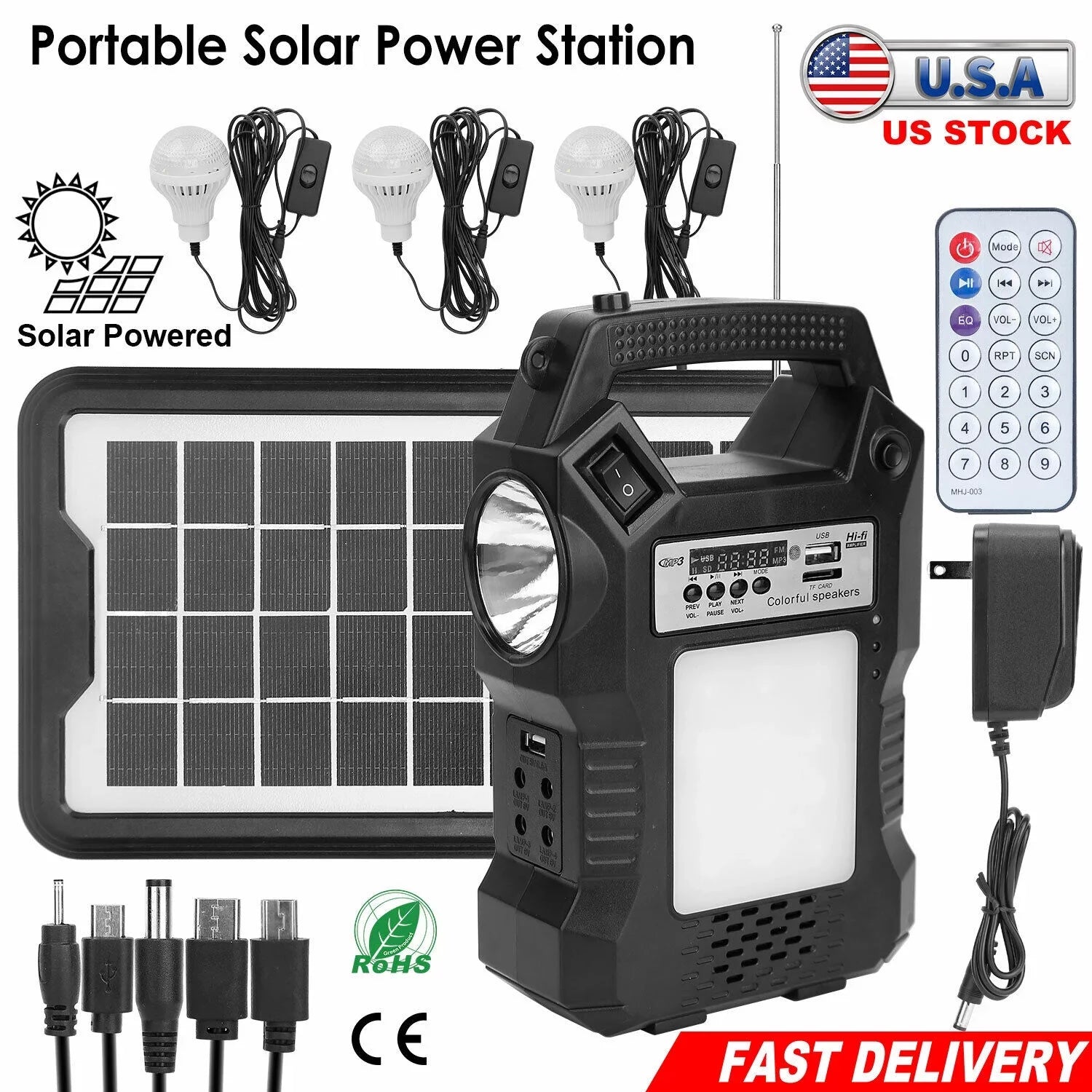 DFITO Portable Solar Powered Station, Rechargeable Solar Generator, Dual Way To Charge, Solar Panel Power Bank with 3 LED Bulbs Flashlight for Hiking Camping Emergency
