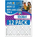 12x36x1 Air Filter MERV 13 comparable to MPR 1500 - 2200 & FPR 9 - Made in USA by AIRX FILTERS WICKED CLEAN AIR.
