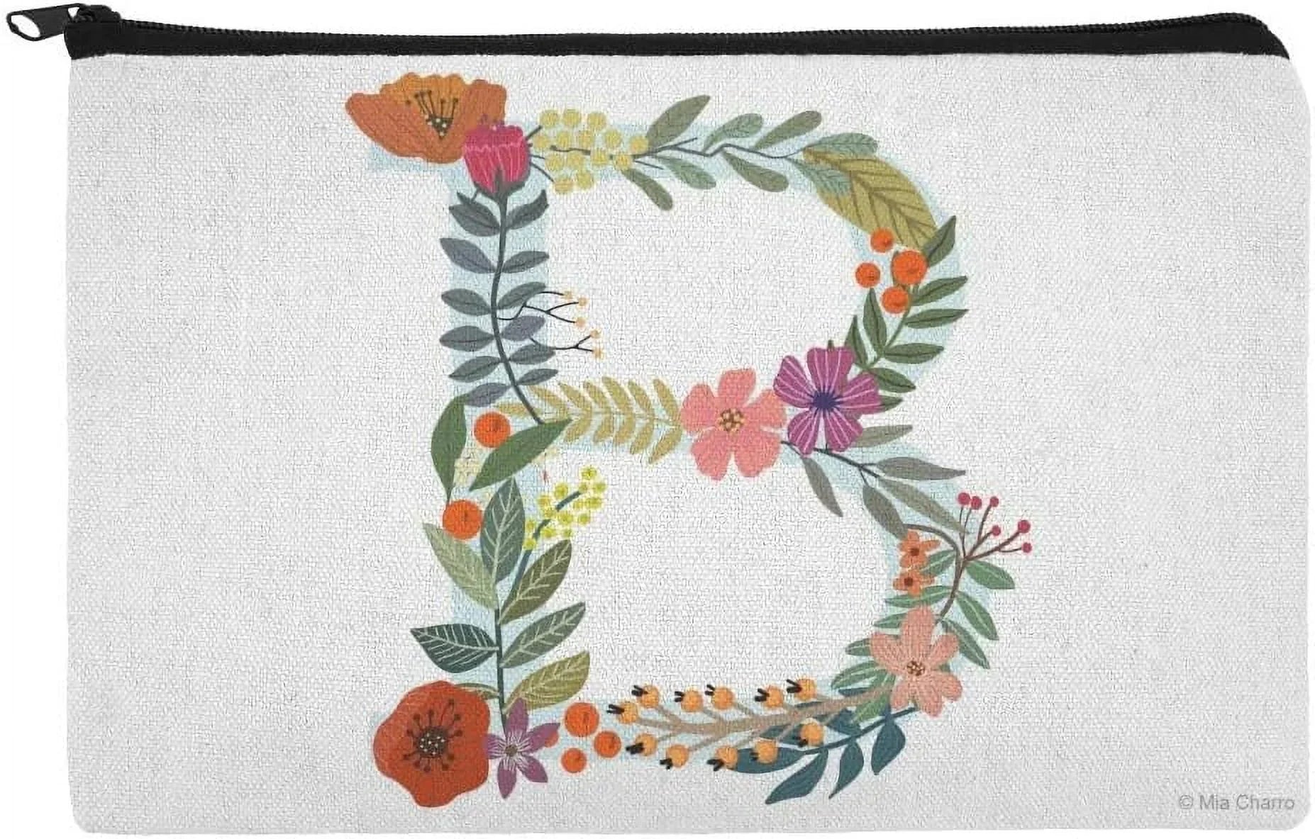 Letter B Floral Initial Makeup Cosmetic Bag Organizer Pouch