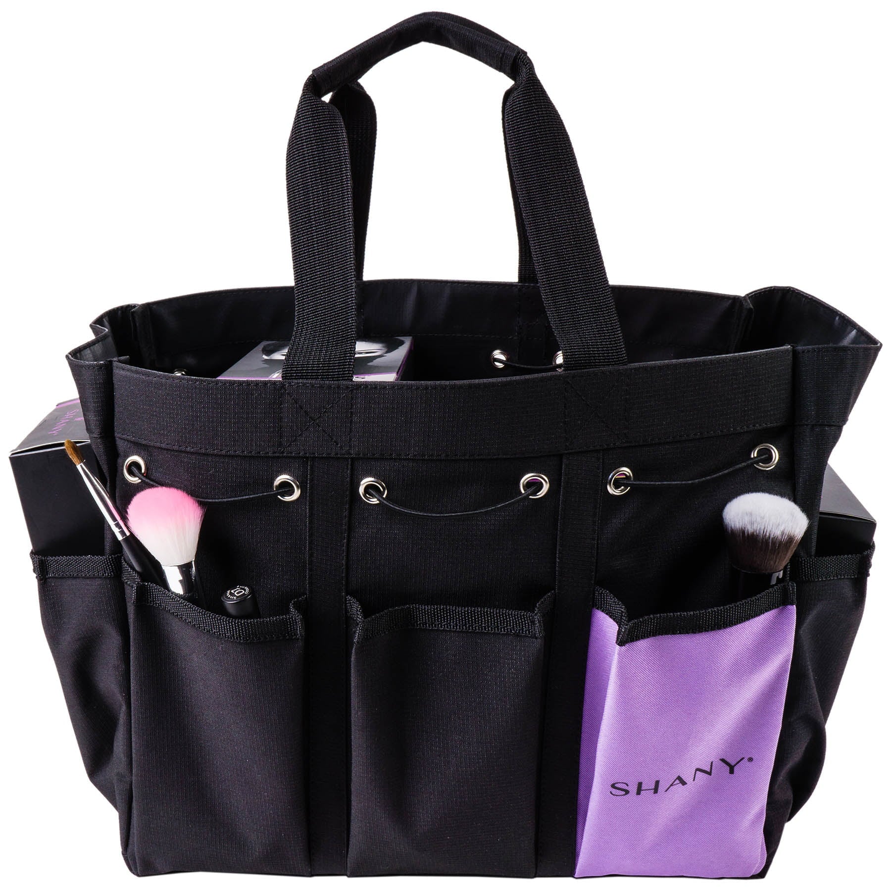 SHANY Beauty Handbag and Makeup Organizer Bag â Large Two-Tone Travel Tote with 2 Handles and 8 External Pockets â Black Canvas