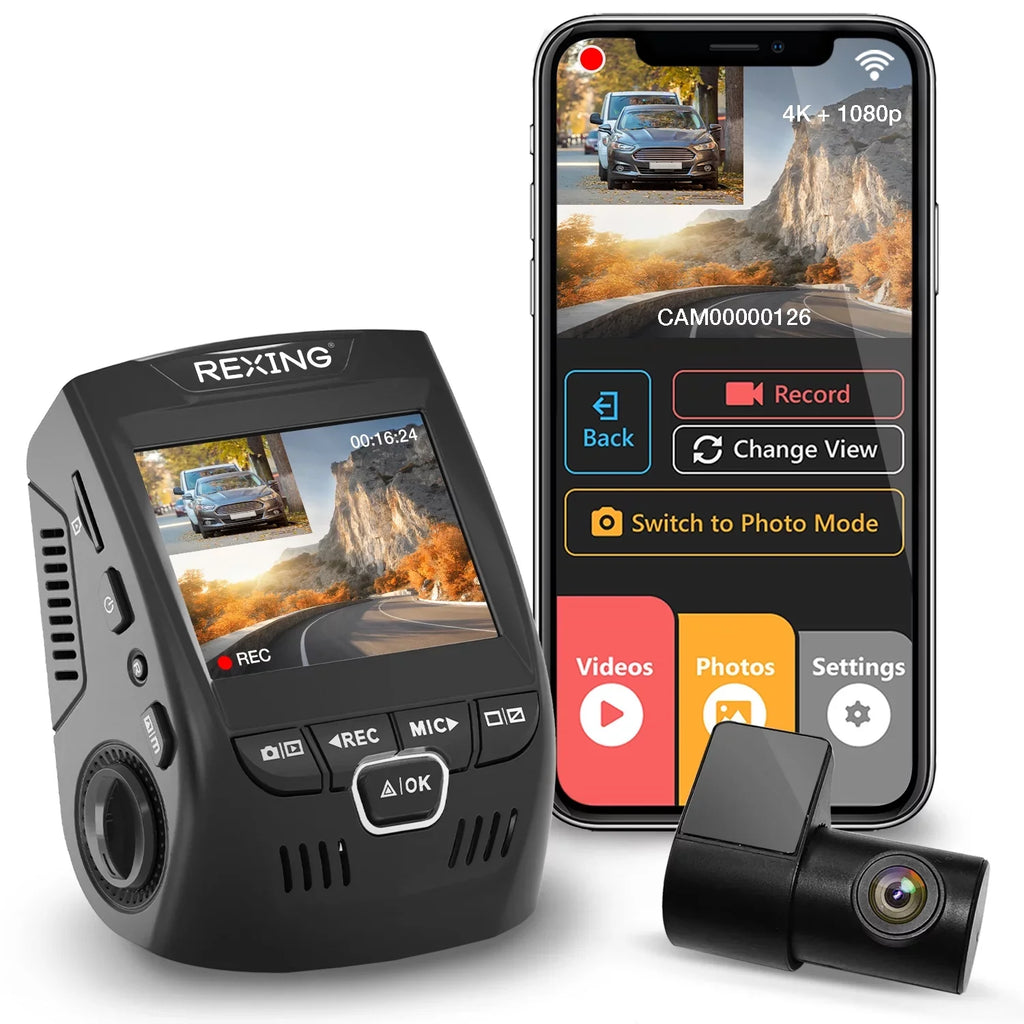 Rexing V1P 4K UHD Front and Rear Dash Cam with Wi-Fi