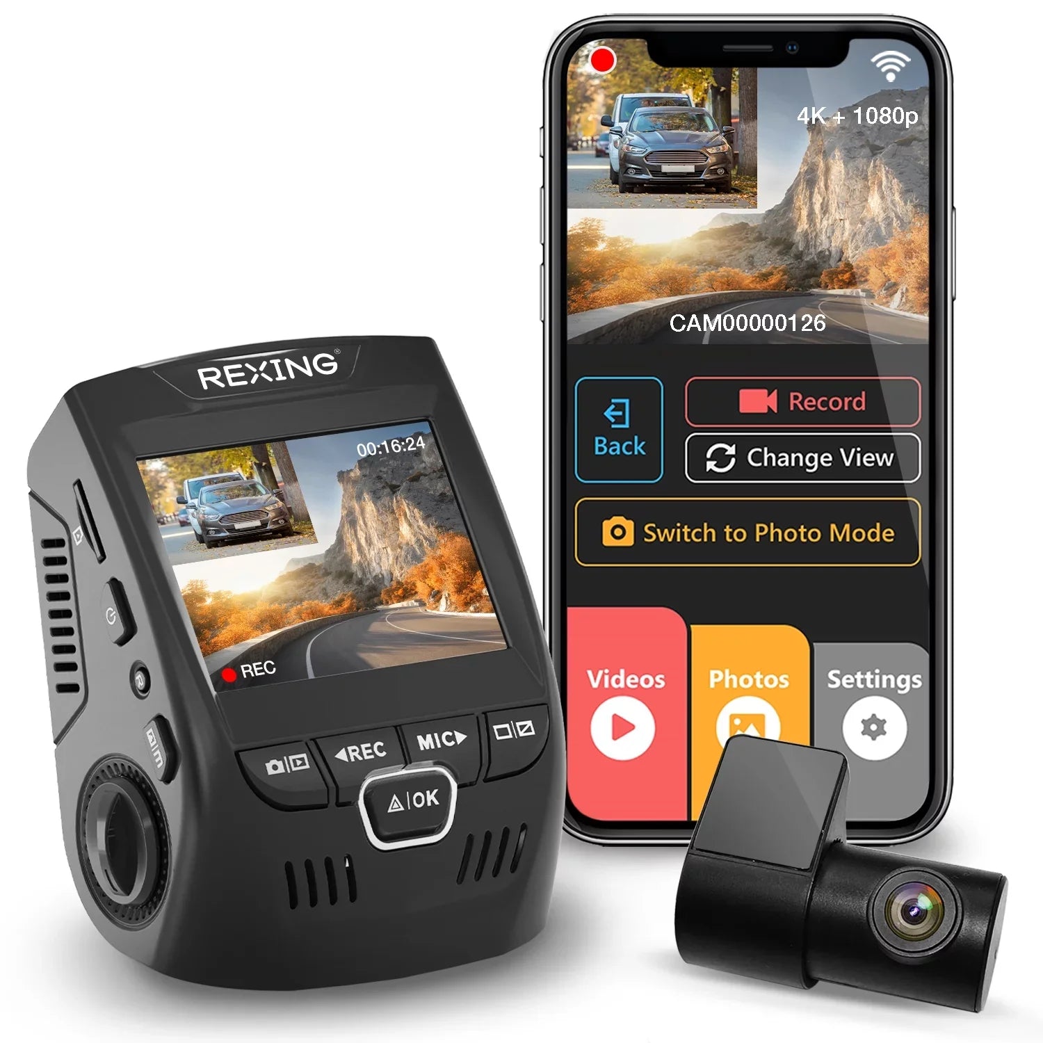 Rexing V1P 4K UHD Front and Rear Dash Cam with Wi-Fi