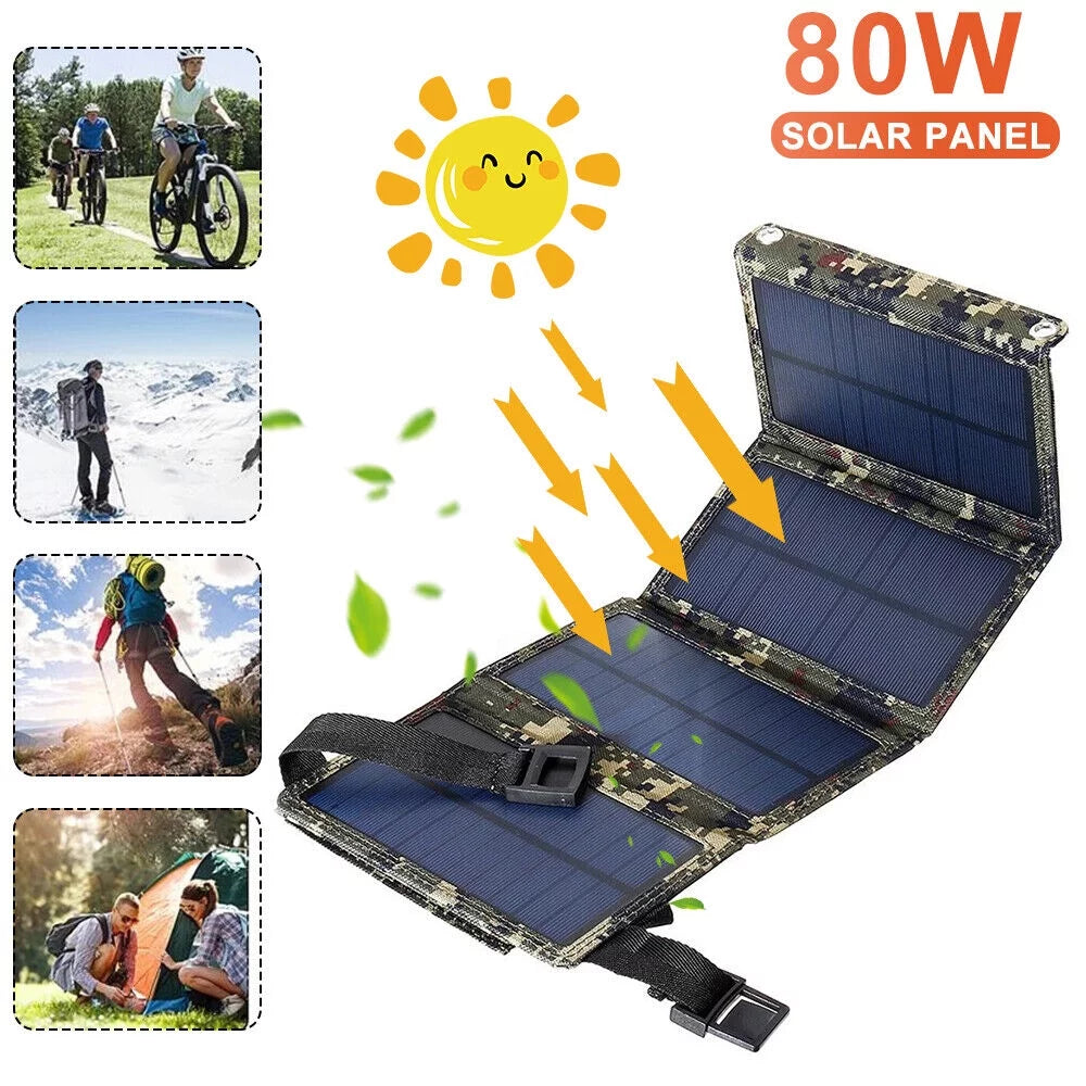Foldable Outdoor 80W USB Solar Panel Portable Phone Charger Camping Hiking Rechargeable Battery High Standard