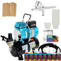 Master Airbrush Dual Fan Air Storage Tank Compressor Kit with Gravity Feed Airbrush, 6 Color Acrylic Paint Artist Set