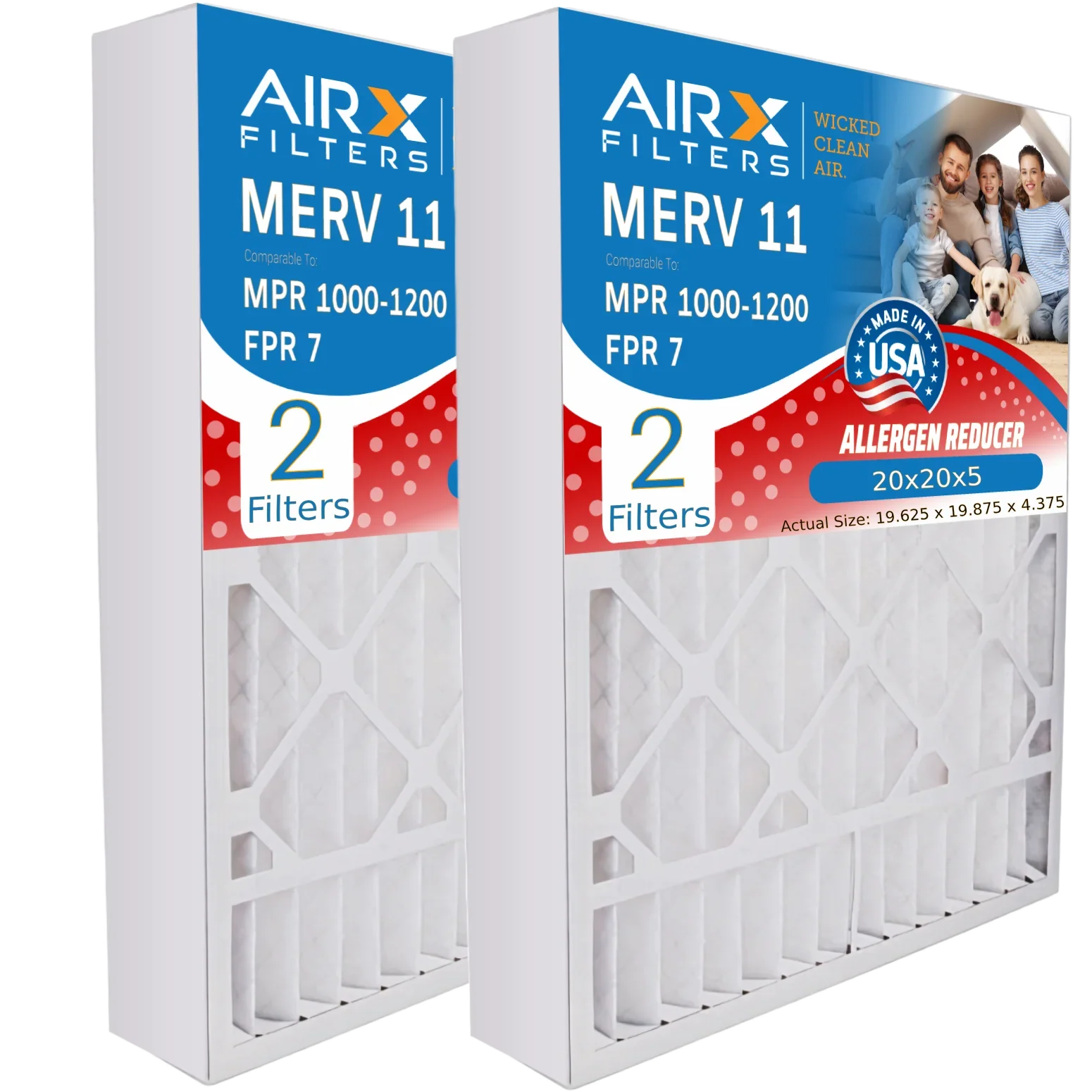 20x20x5 Air Filter MERV 11 Comparable to MPR 1000, MPR 1200 & FPR 7 Suitable with Lennox X0585 Air Filter 2 Pack by AIRX FILTERS WICKED CLEAN AIR.