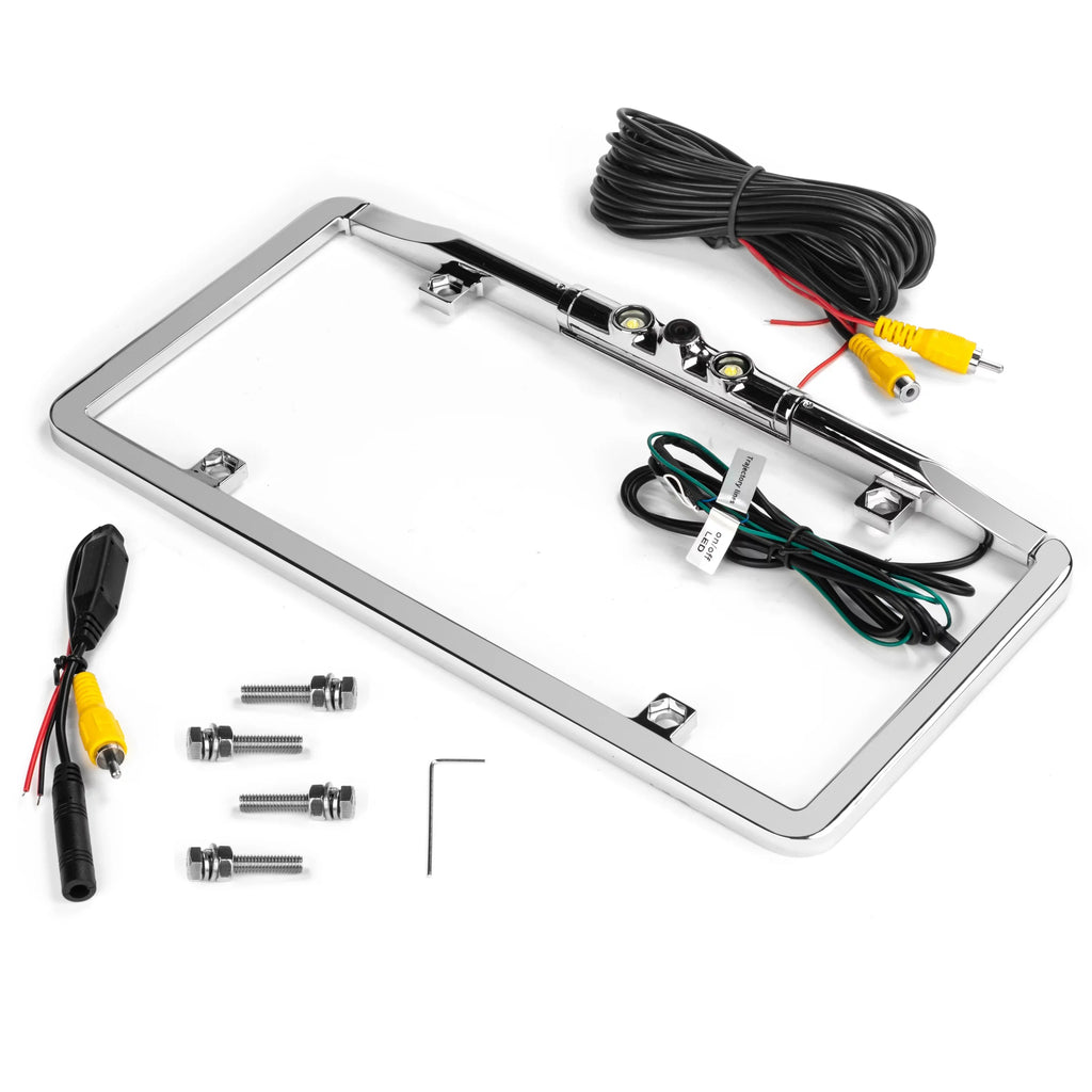 BOYO VTL275LTJ - Ultra Slim Full-Frame License Plate Backup Camera with Active Parking Lines and LED Lights (Chrome)