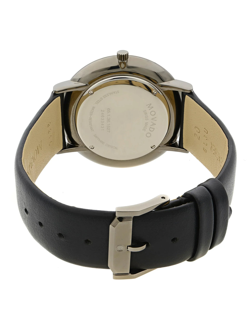 Pre-Owned Movado Modern 47 Ultra Slim Black Leather Strap Quartz Mens Watch 0607391 (Good)