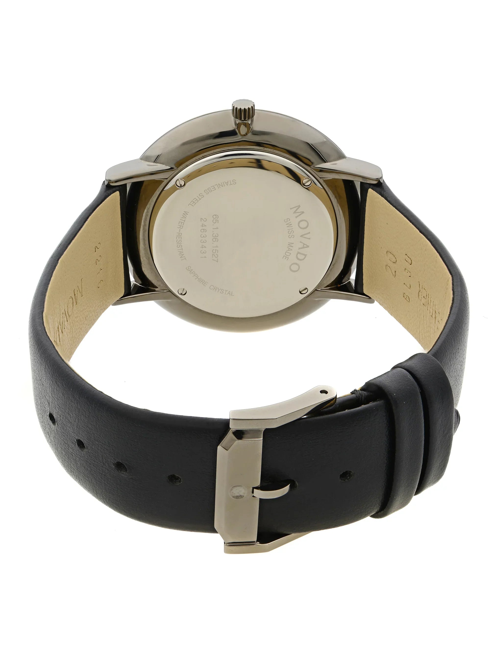Pre-Owned Movado Modern 47 Ultra Slim Black Leather Strap Quartz Mens Watch 0607391 (Good)