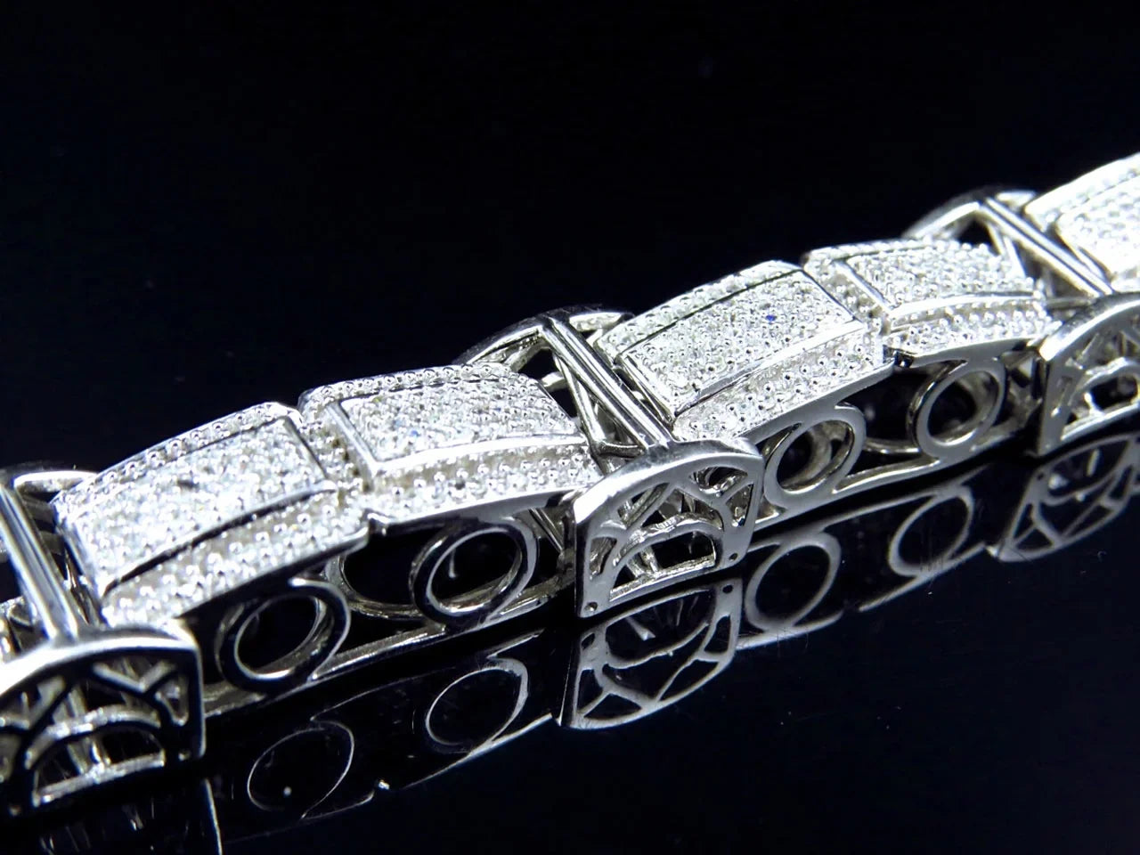 Men's 10K White Gold Genuine Diamonds 3D Pave Bar Style Bracelet 15mm 5.5Ct