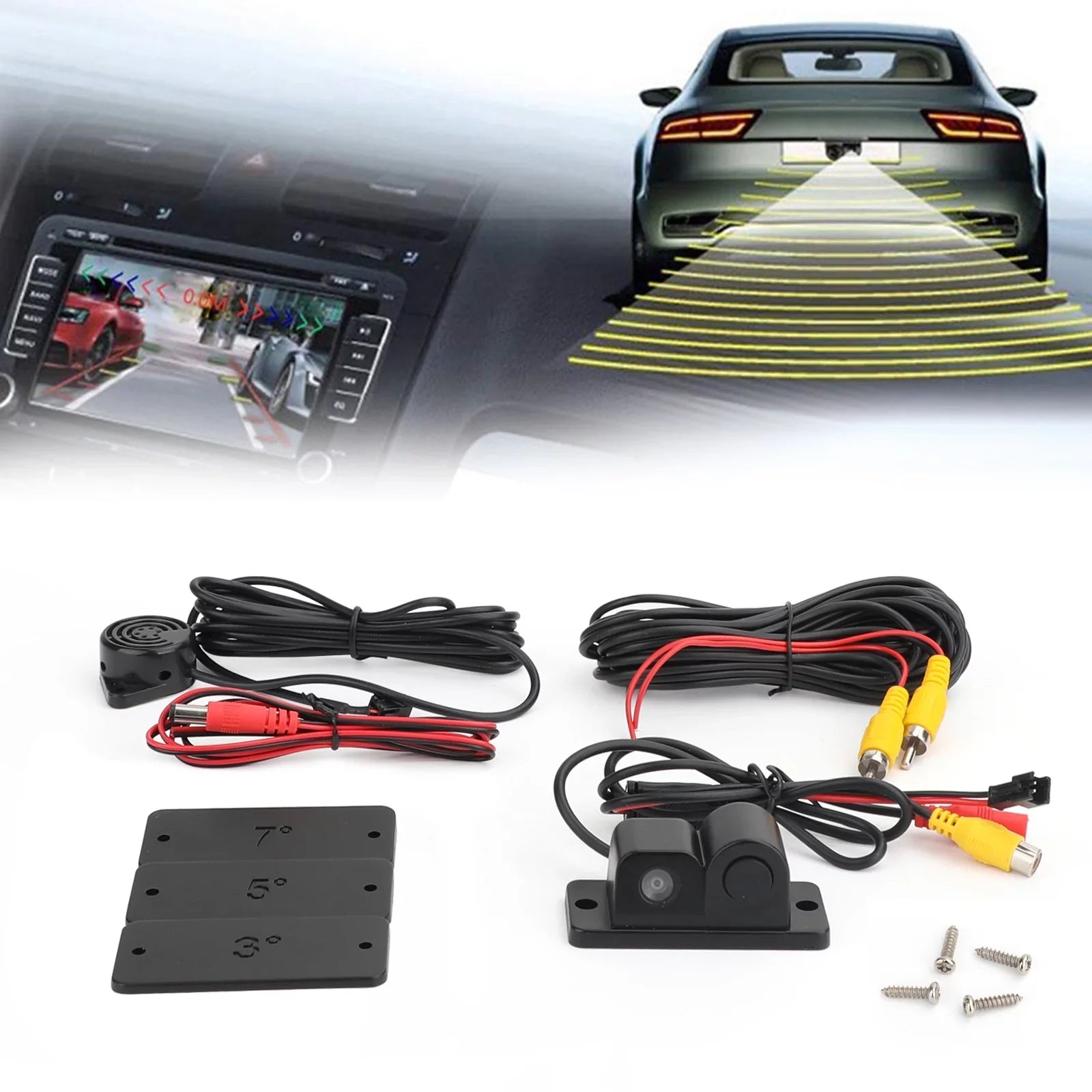 Car Rear View Camera + Sound Alarm + Sensor Radar 3 in 1 Car Park System Kit