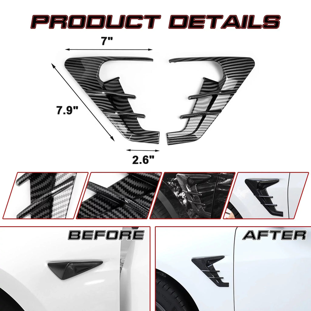 Xotic Tech Side Marker View Camera Indicator Turn Signal Coating Trim, Carbon Fiber Pattern, Suitable with Tesla Model 3 Model Y 2021+