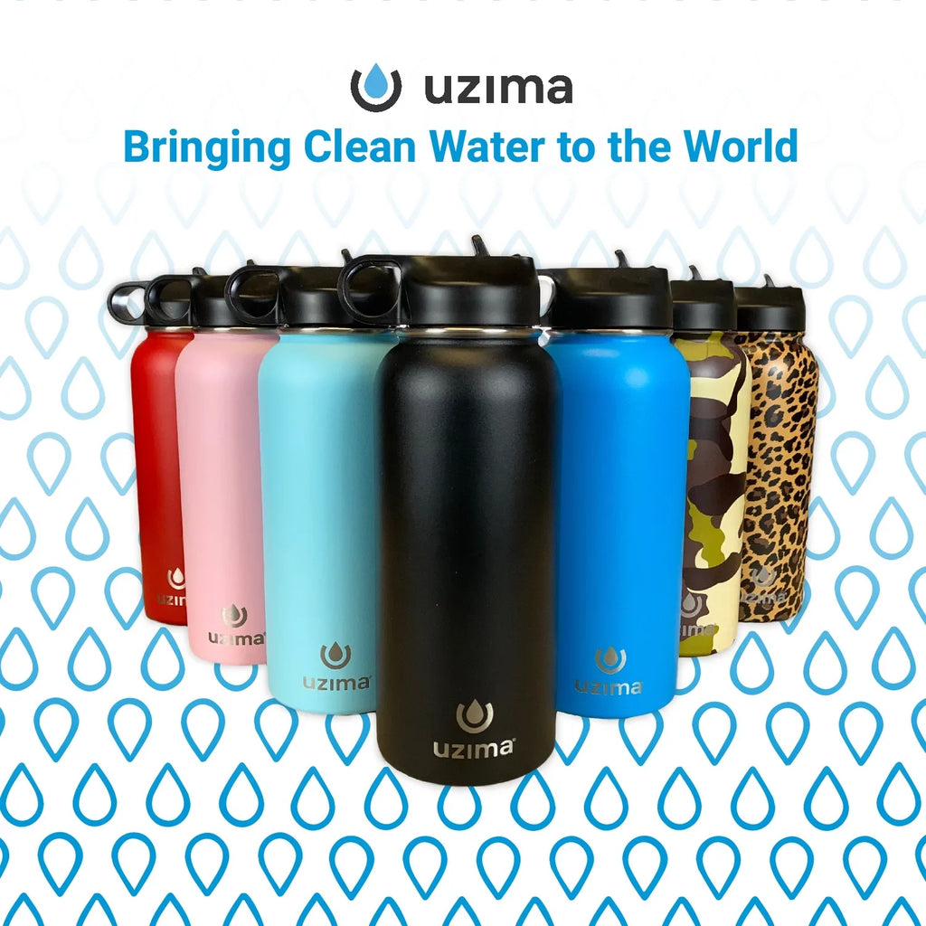 Uzima - Z-Source Filtered Water Bottle for Hiking, Backpacking, Camping, and Travel. Water Purification on the Go. Large 32oz Capacity with Double-Walled Stainless Steel Exterior .(Red)
