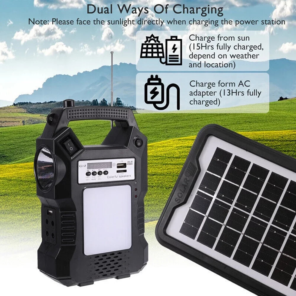 DFITO Portable Solar Powered Station, Rechargeable Solar Generator, Dual Way To Charge, Solar Panel Power Bank with 3 LED Bulbs Flashlight for Hiking Camping Emergency