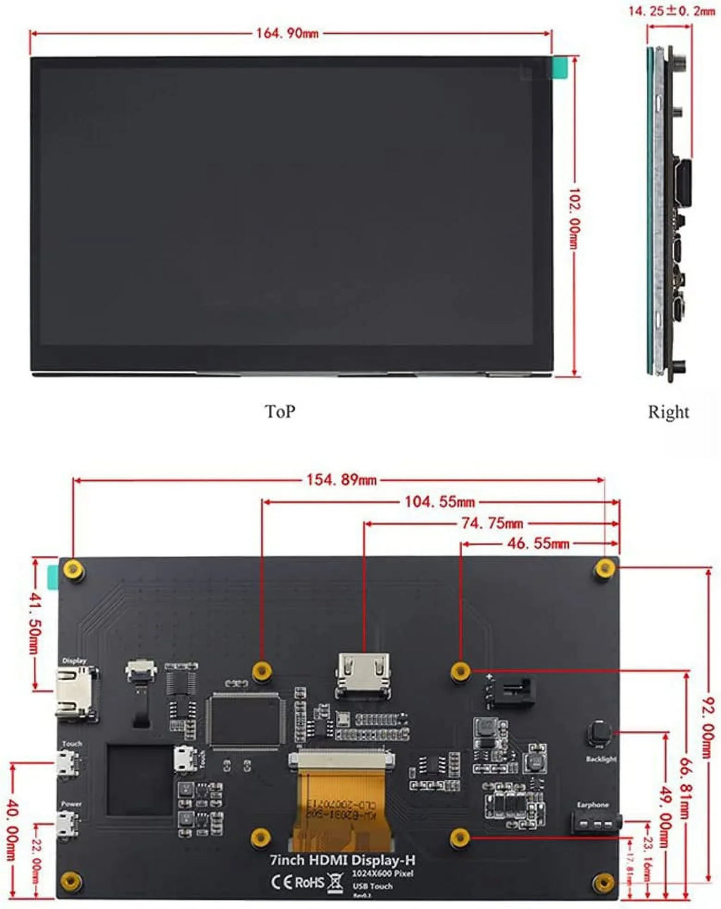 Treedix 7 inch Touchscreen Monitor LCD HDMI Display Monitor 1024x600 HD IPS HDMI Display Suitable with Raspberry Pi 3B+/4B with Stand-H Drive-Free