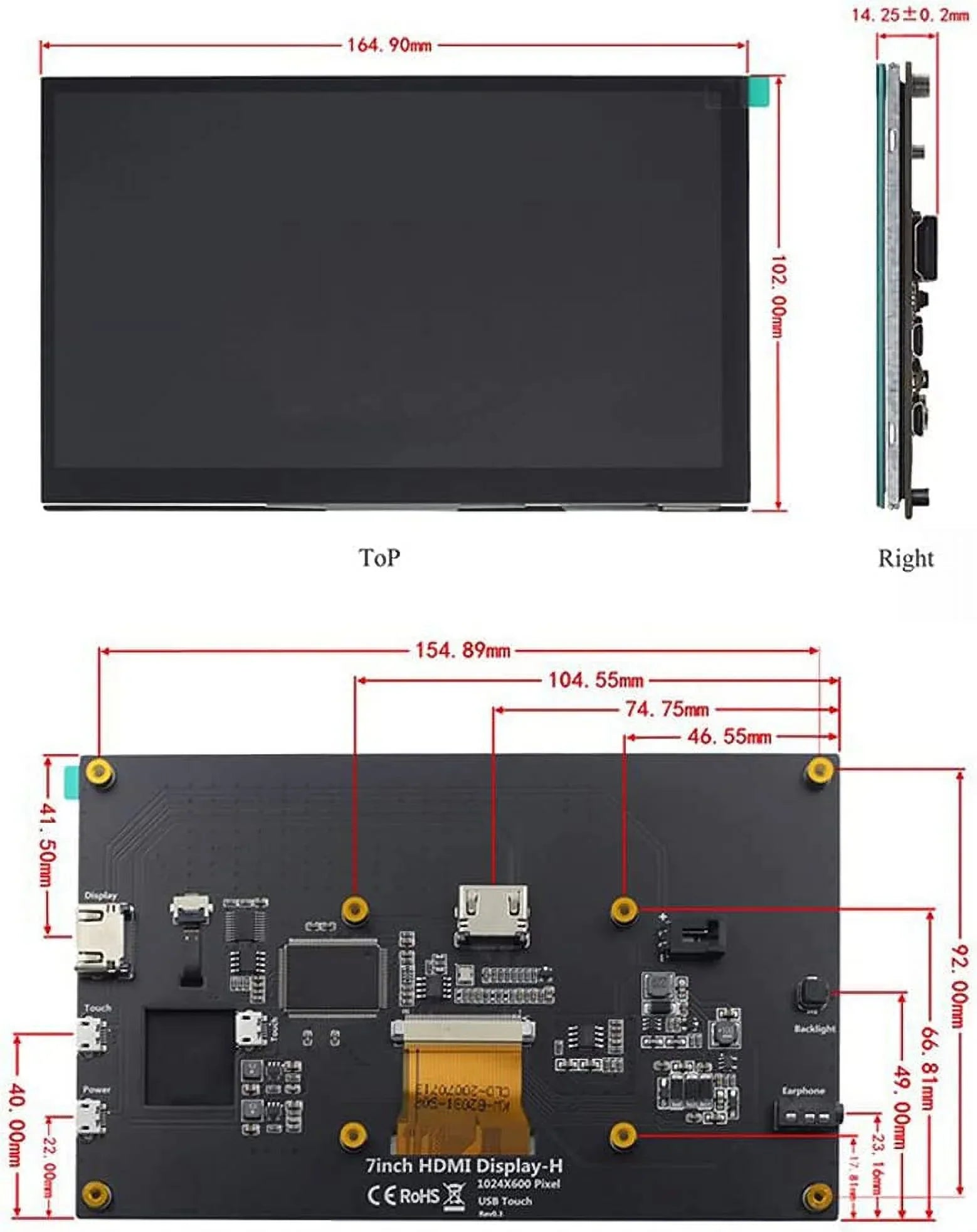 Treedix 7 inch Touchscreen Monitor LCD HDMI Display Monitor 1024x600 HD IPS HDMI Display Suitable with Raspberry Pi 3B+/4B with Stand-H Drive-Free