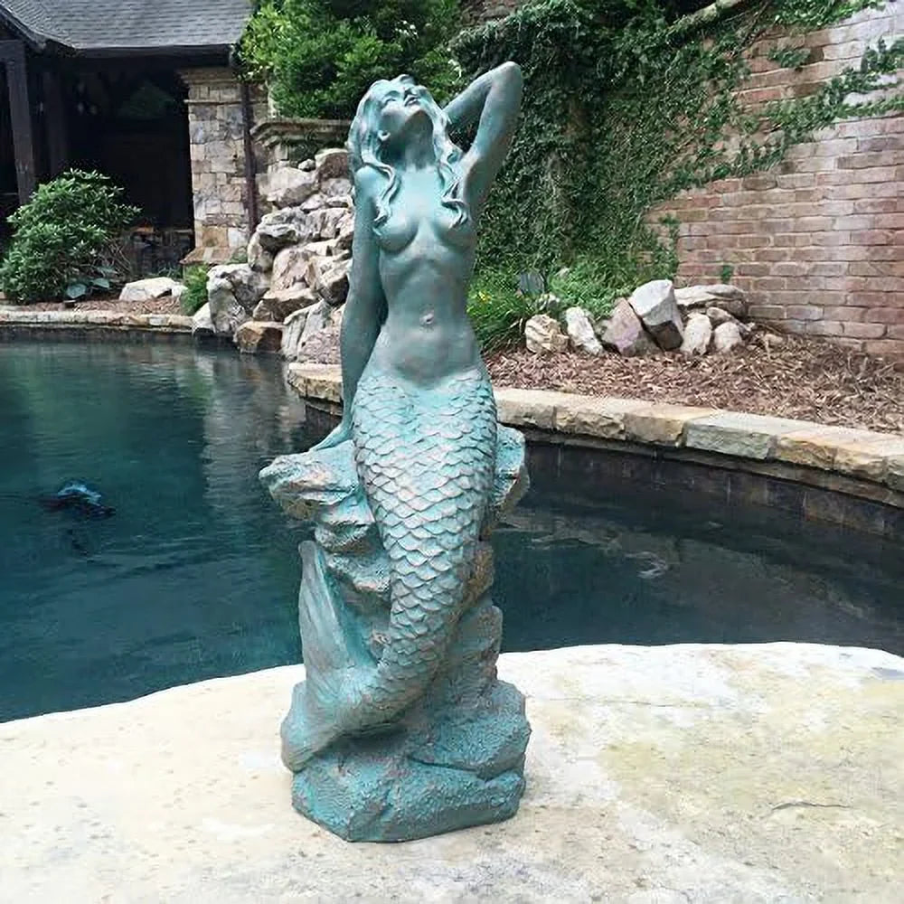 28 In. Giant Sitting On Coastal Rock Beach Nautical Garden Statue In Bronze Finish Pool Patio Lawn Statue