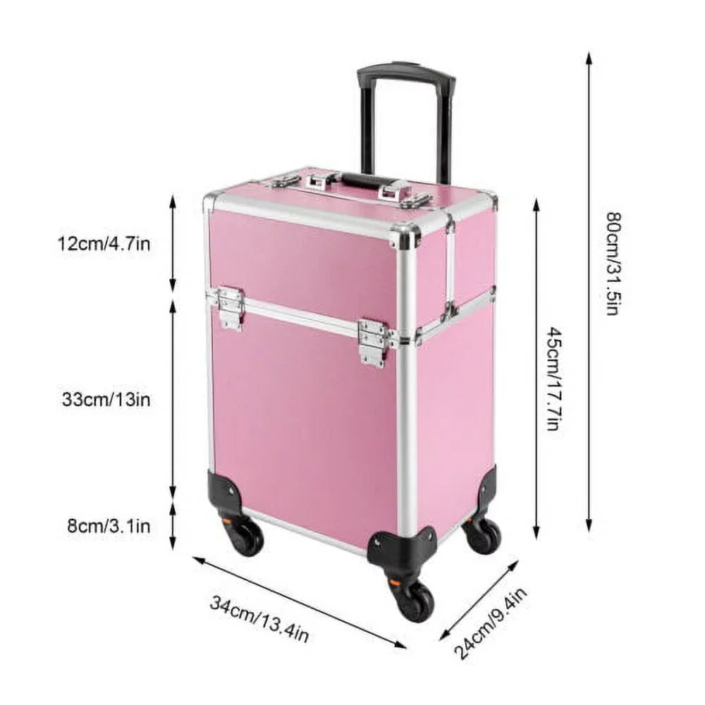 Rolling Extendable Makeup Case Cosmetic Train Box Trolley Large Storage Space
