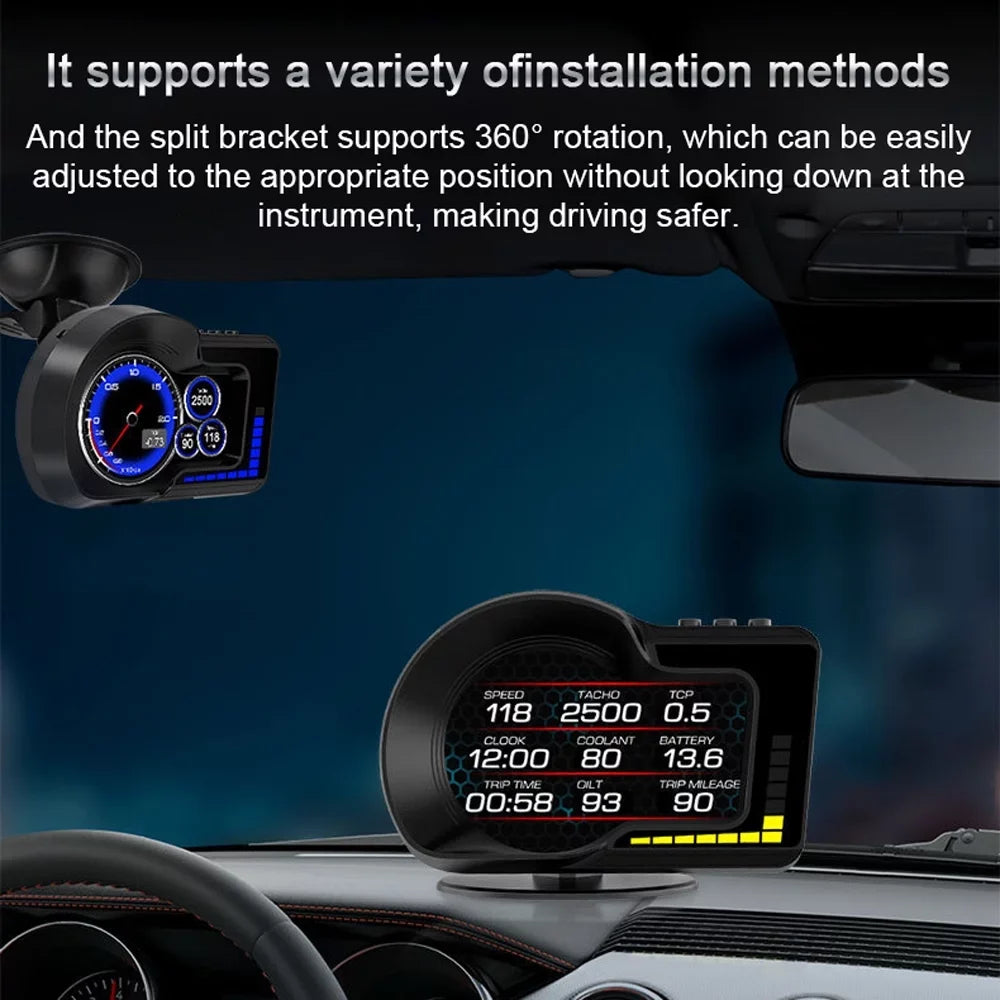Andoer Dual System Car Head Up Display with Speed/Clock/RPM, Overspeed Alarm, Brake Test, GPS Navigation,