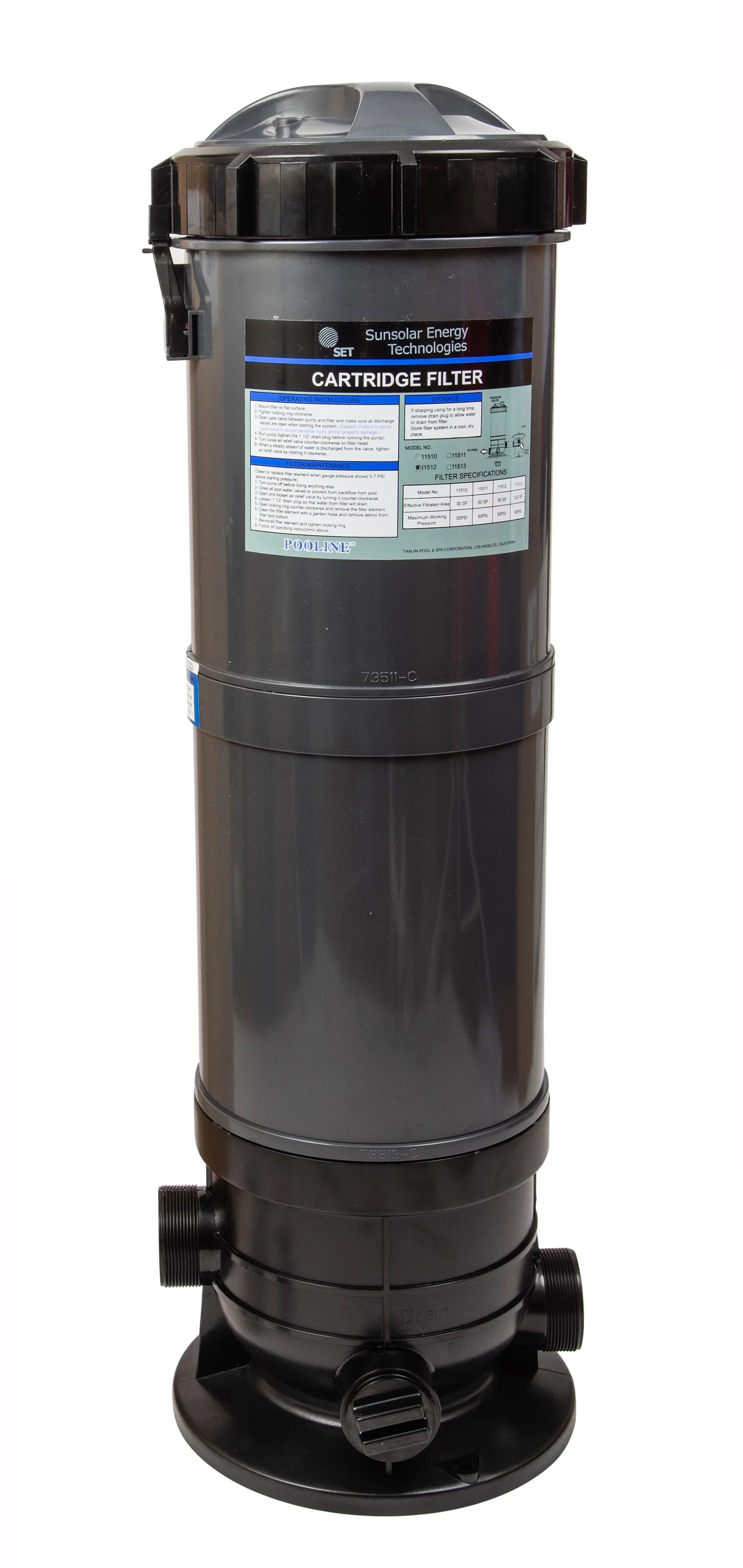 Cartridge Filter System with Pressure Gauge for Swimming Pools 90SF