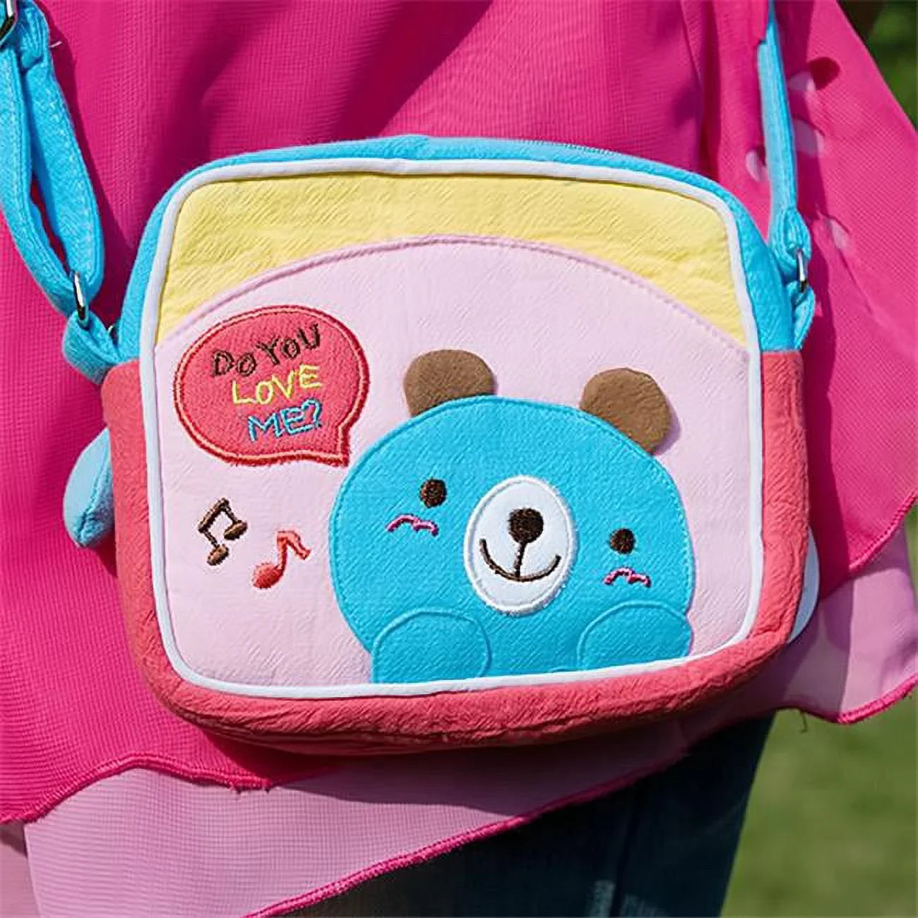 5.5 x 4.7 x 1.2 in. Blue Bear - Embroidered Applique Swingpack Bag Purse Wallet Bag & Shoulder Bag