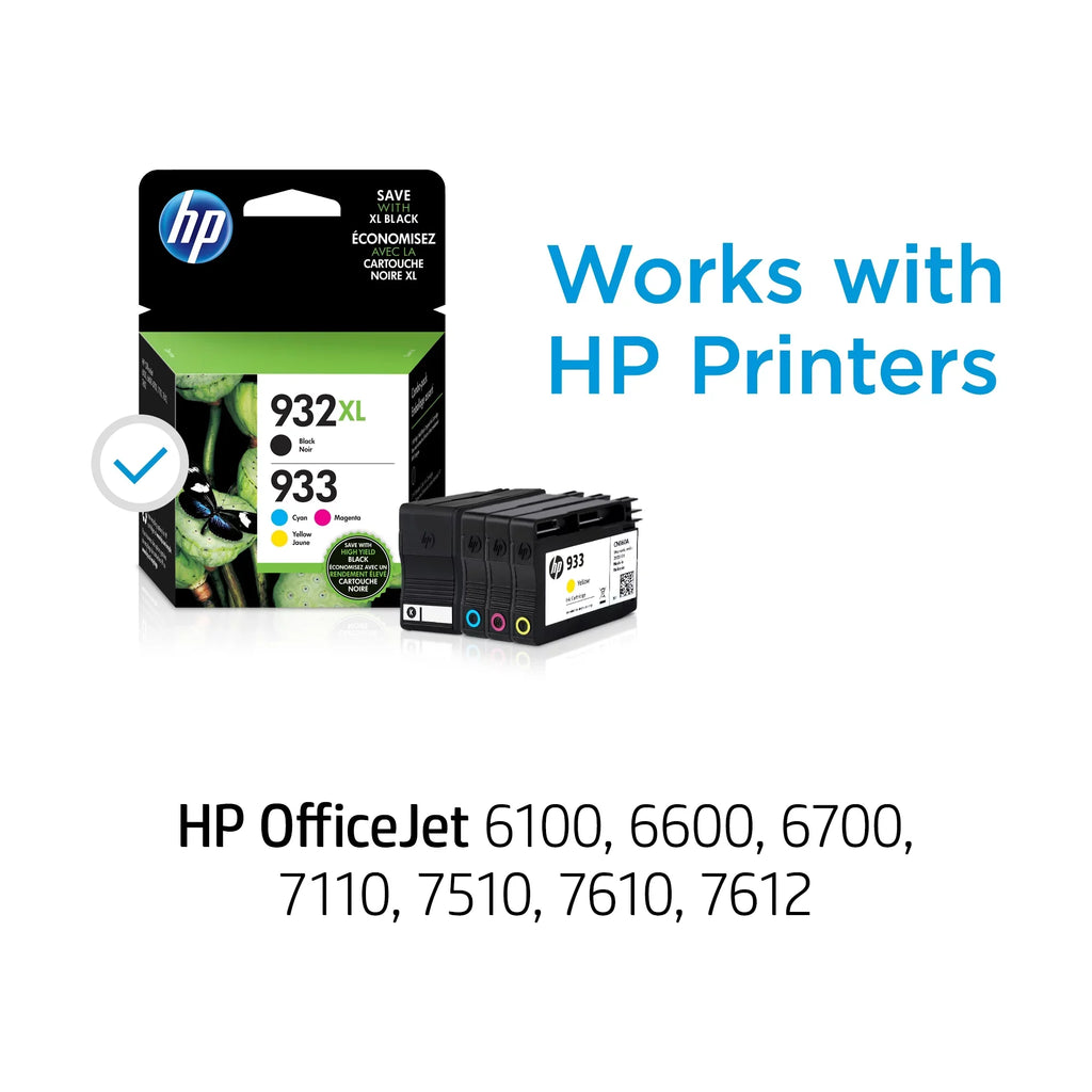 HP 932XL/933 High Yield Black and Standard Cyan, Magenta, Yellow Color Ink Cartridges