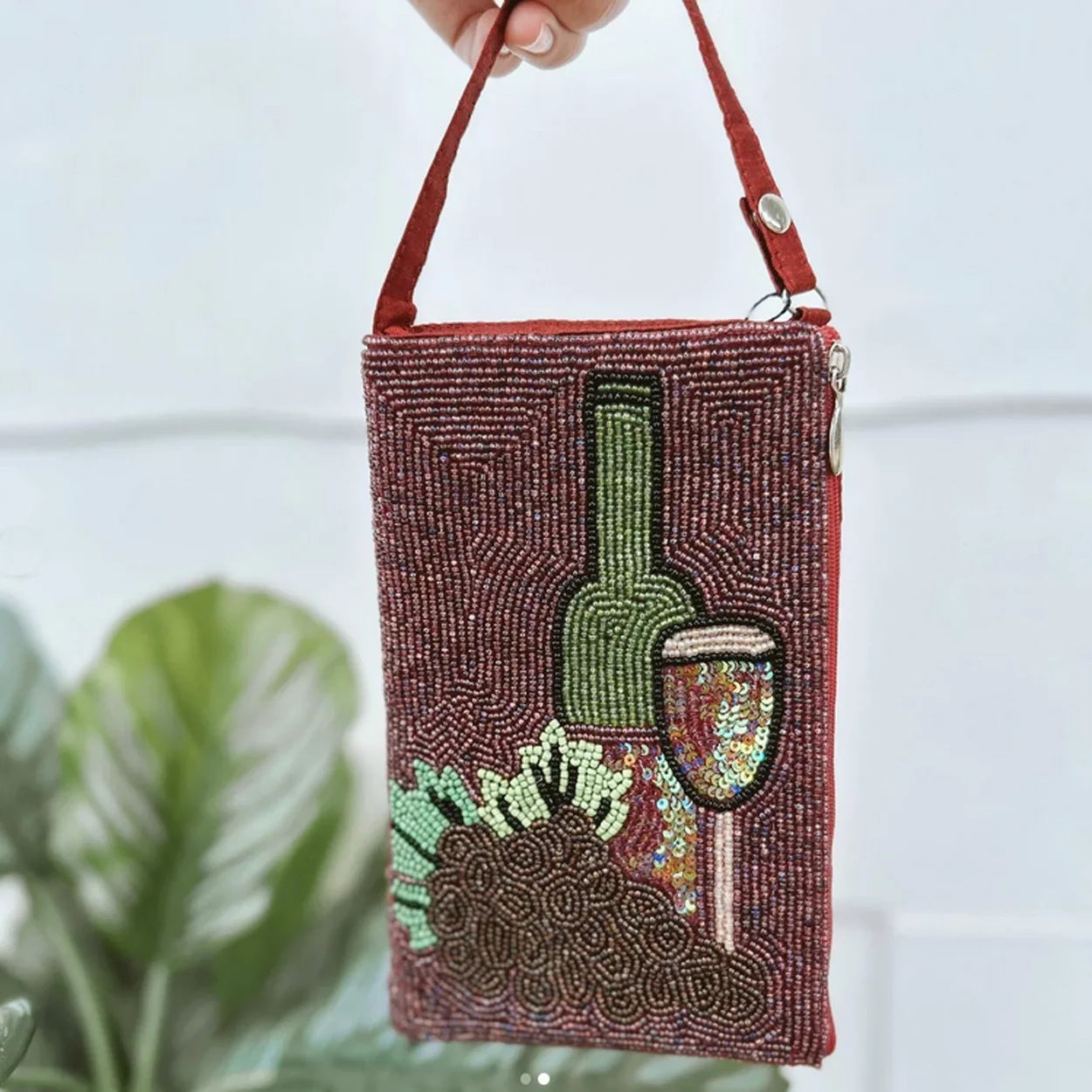 Red Wine Lovers Club Bag Beaded Phone Crossbody, Merlot