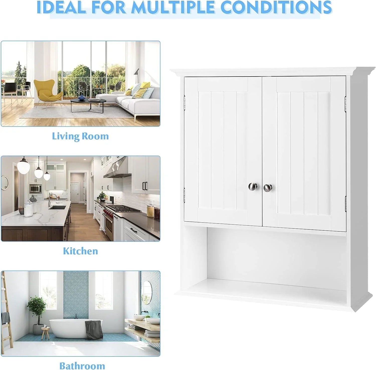 Bathroom Wall Cabinet, Wooden Hanging Storage Cabinet with Doors & Shelves, Multipurpose Storage Cabinet for Bathroom Kitchen Living Room, Wall Mounted Bathroom Medicine Cabinet
