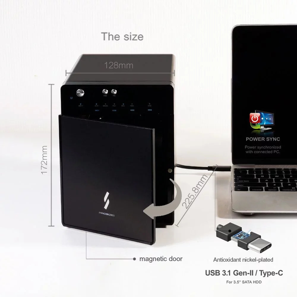 Mediasonic USB 3.1 4 Bay 3.5-inch SATA Hard Drive Enclosure – USB 3.1 Gen 2 10Gbps Type C / USB-C (HF7-SU31C)