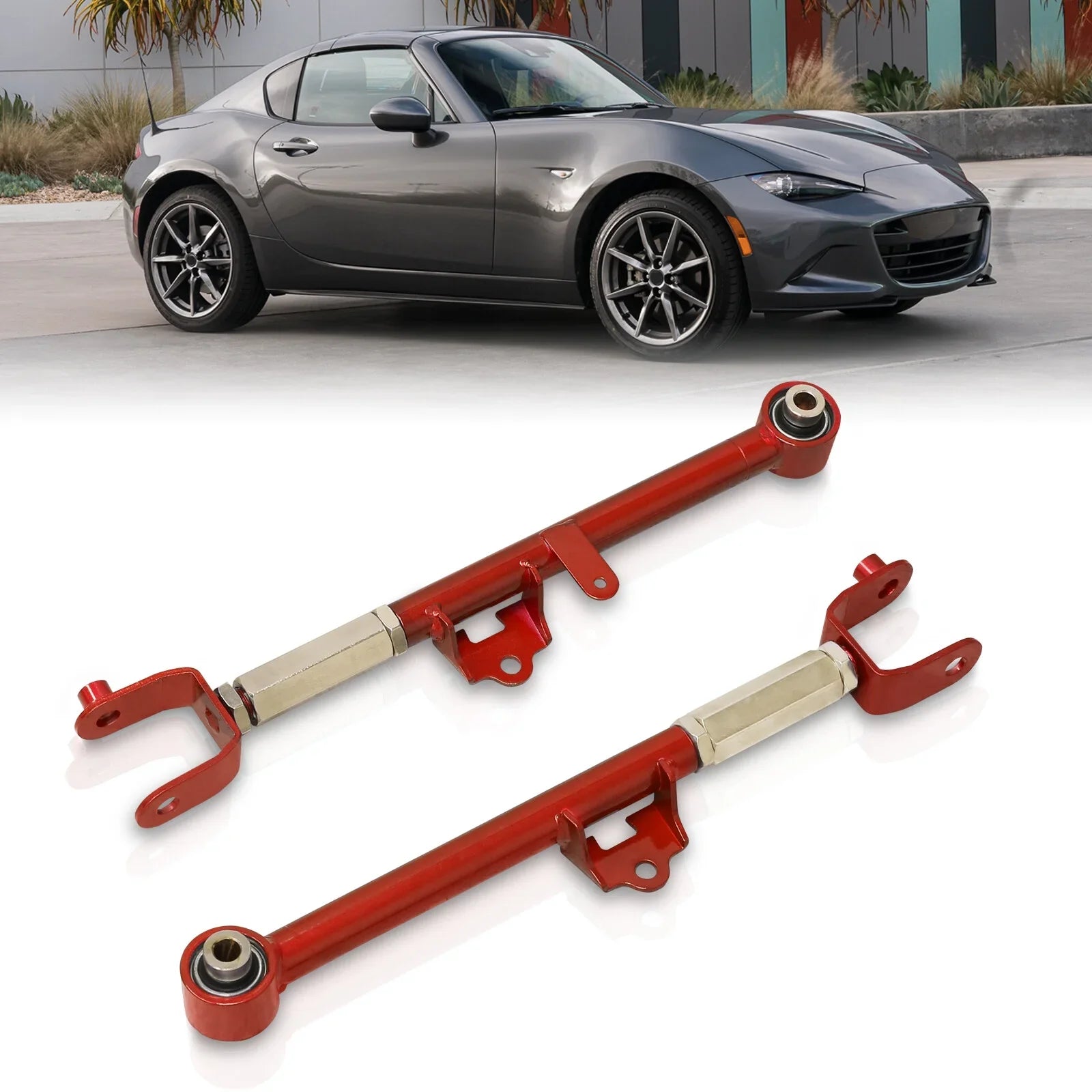 AJP Distributors Rear Lower Suspension Adjustable Toe Control Arms Rods LCA Kit Red Suitable For Mazda Miata MX-5 ND MX5 2016 2017 2018 2019 2020 2021 2022 2023 16 17 18 19 20 21 22 23