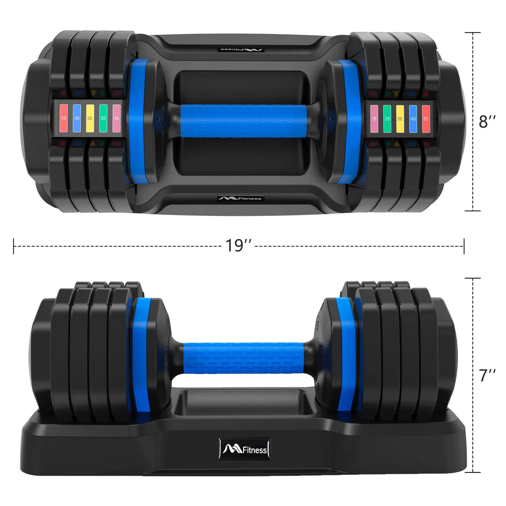 Adrinfly Adjustable Dumbbell - 55lb x2 Dumbbell Set of 2 with Anti-Slip Handle, Fast Adjust Weight by Turning Handle with Tray, Exercise Fitness Dumbbell Suitable for Full Body Workout
