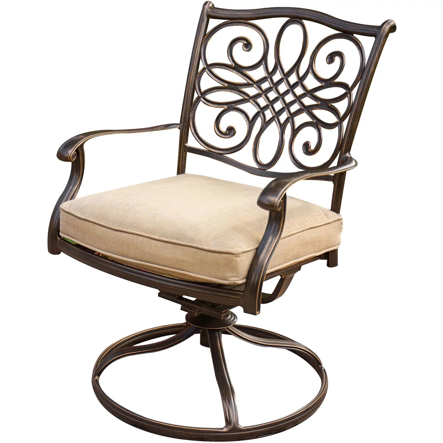Cambridge Seasons 3-Piece Tan Bistro Dining Set, Two Aluminum Swivel Rockers,32 in. Round Table