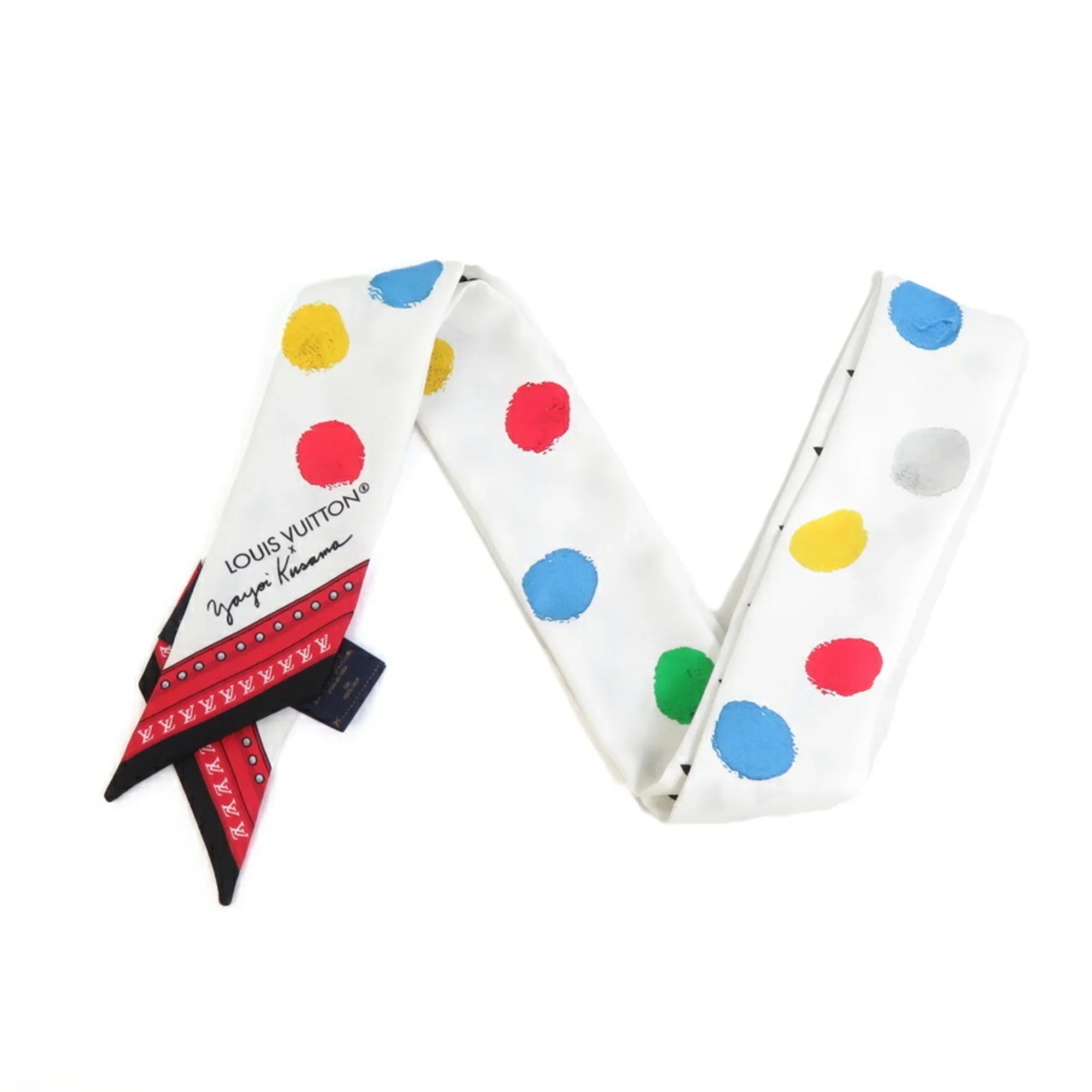 Pre-Owned LOUIS VUITTON Scarf Muffler LV x YK Painted Dot Bandeau BB Silk White Multicolor Women's M78284 (Good)