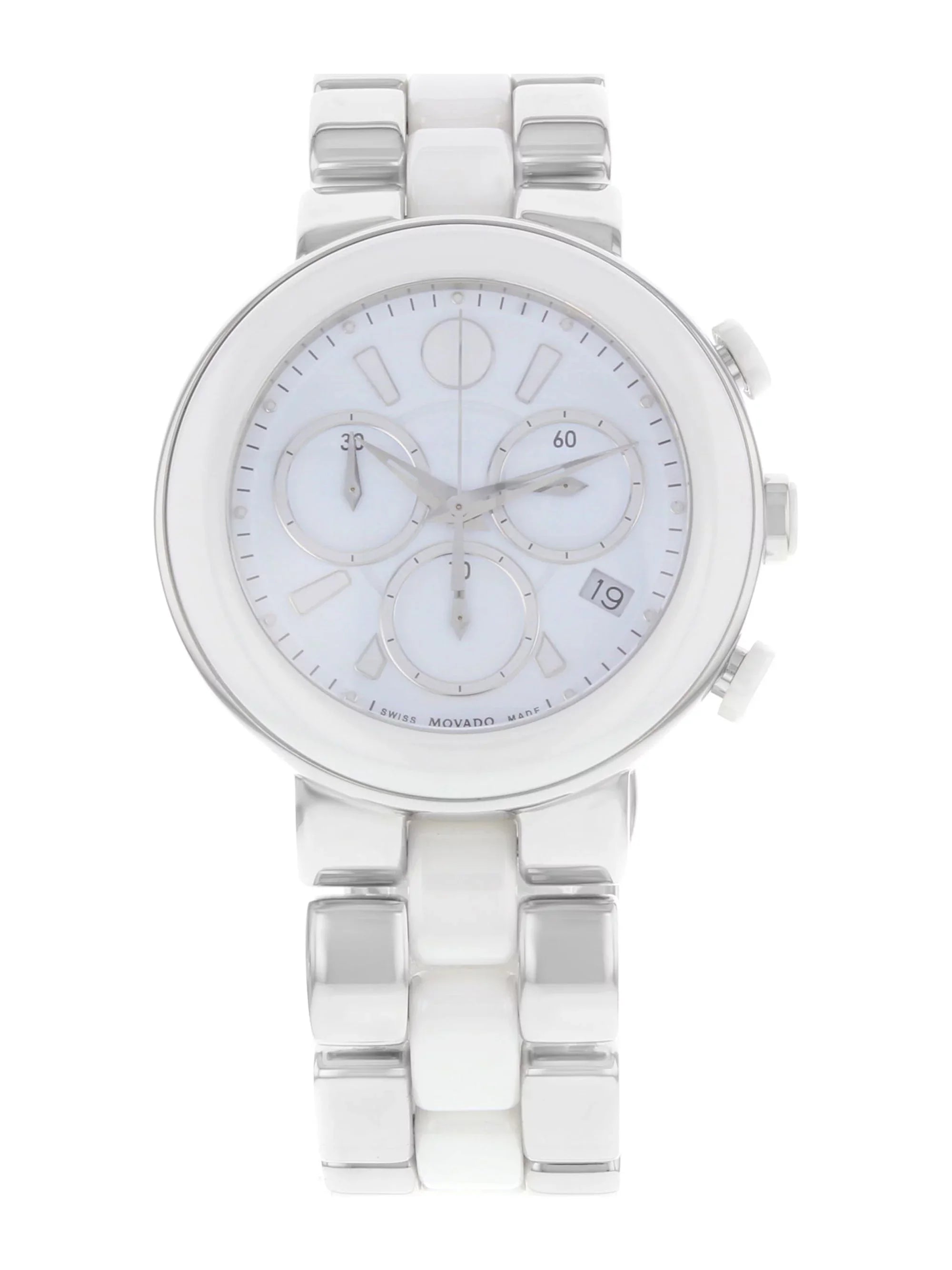 Movado Cerena White Ceramic Chronograph Ladies Watch 0606758