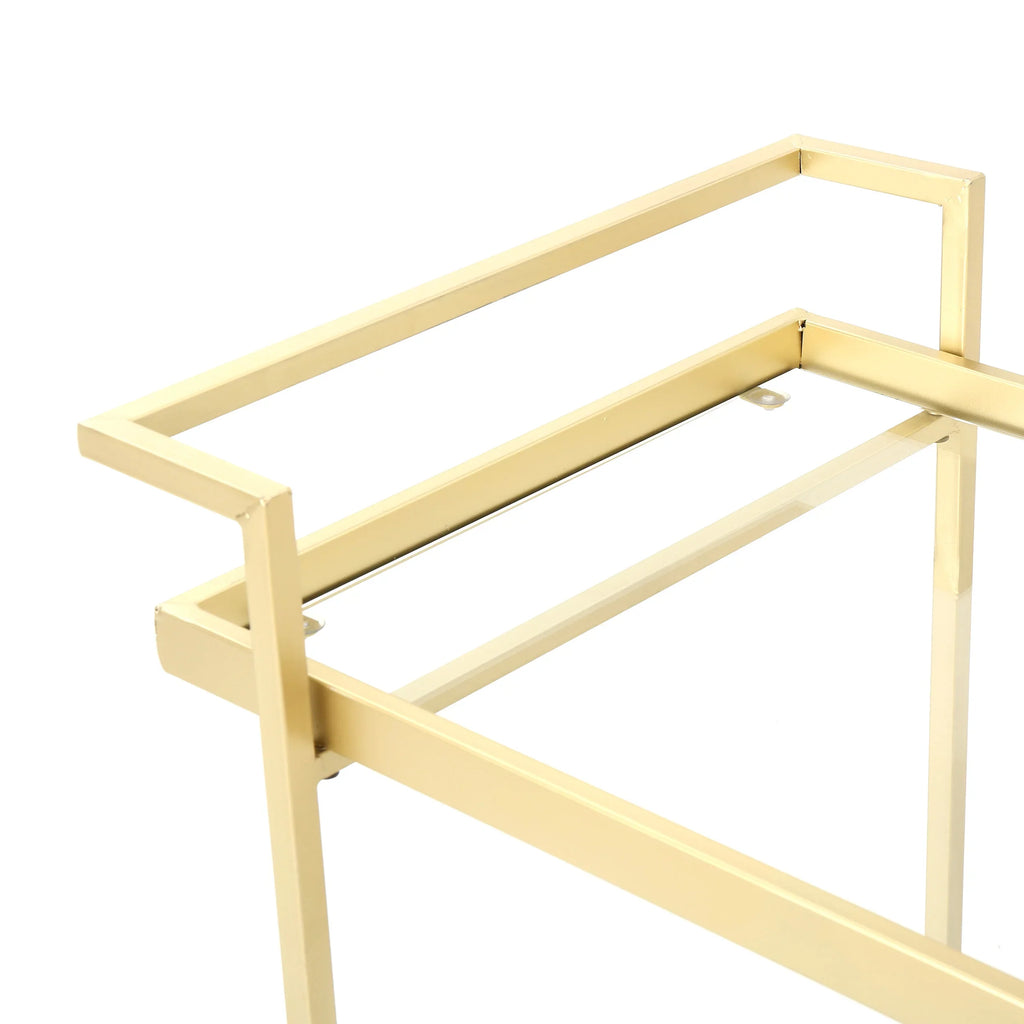 Aletta Industrial Iron and Glass Bar Cart, Gold