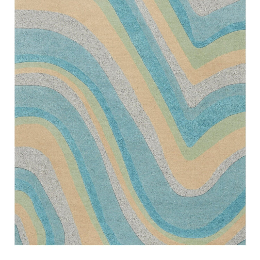 HomeRoots 8' Ocean Blue Beige Hand Tufted Abstract Waves Runner Rug - 9'3" x 12'3"