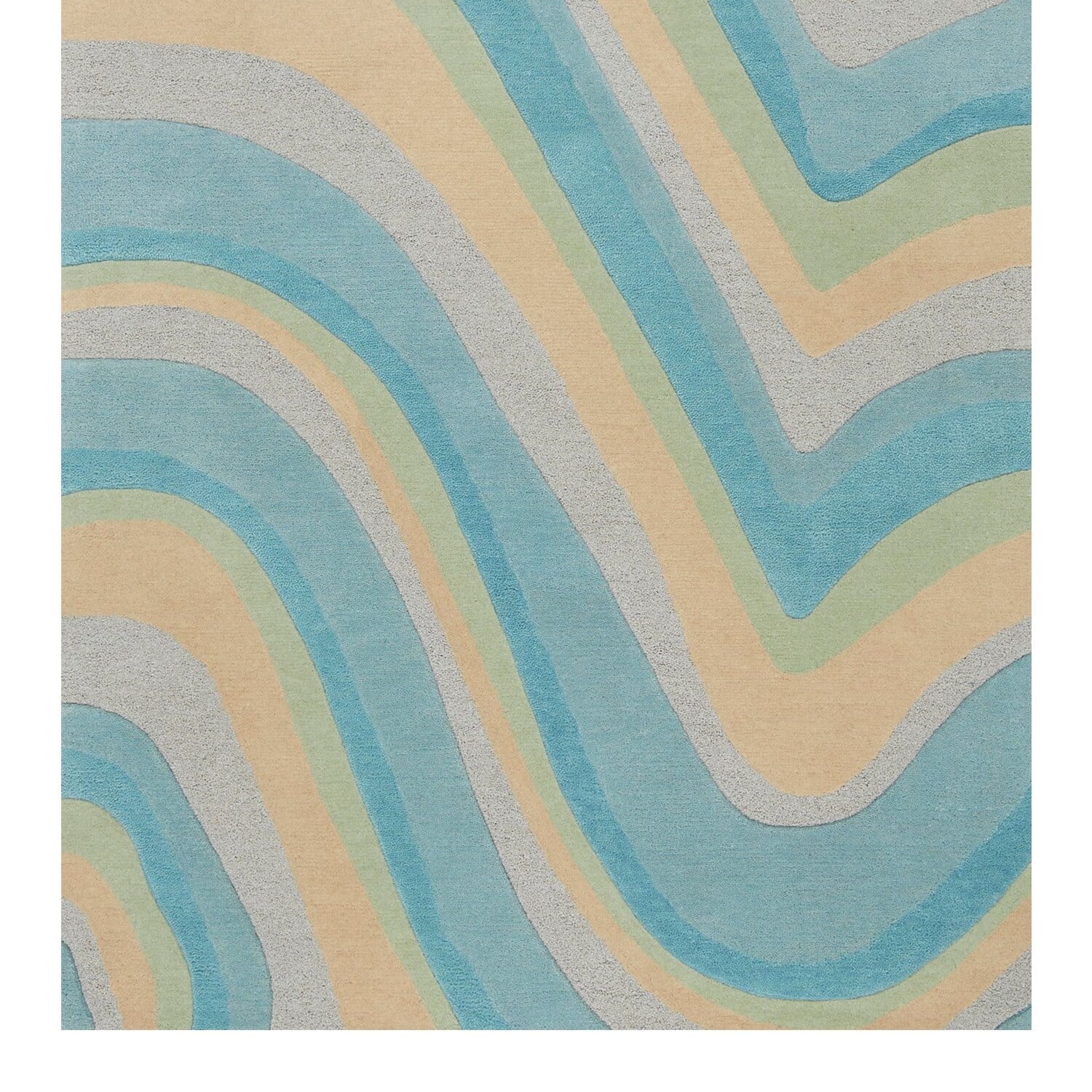 HomeRoots 8' Ocean Blue Beige Hand Tufted Abstract Waves Runner Rug - 9'3" x 12'3"