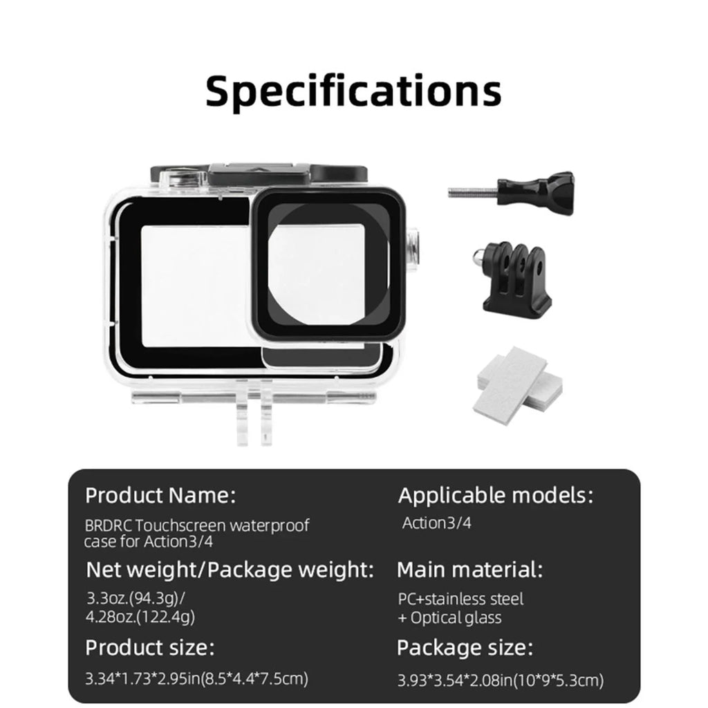 PC Stainless Steel Transparent Case Waterproof Diving Camera Case for DJI Action 3 4