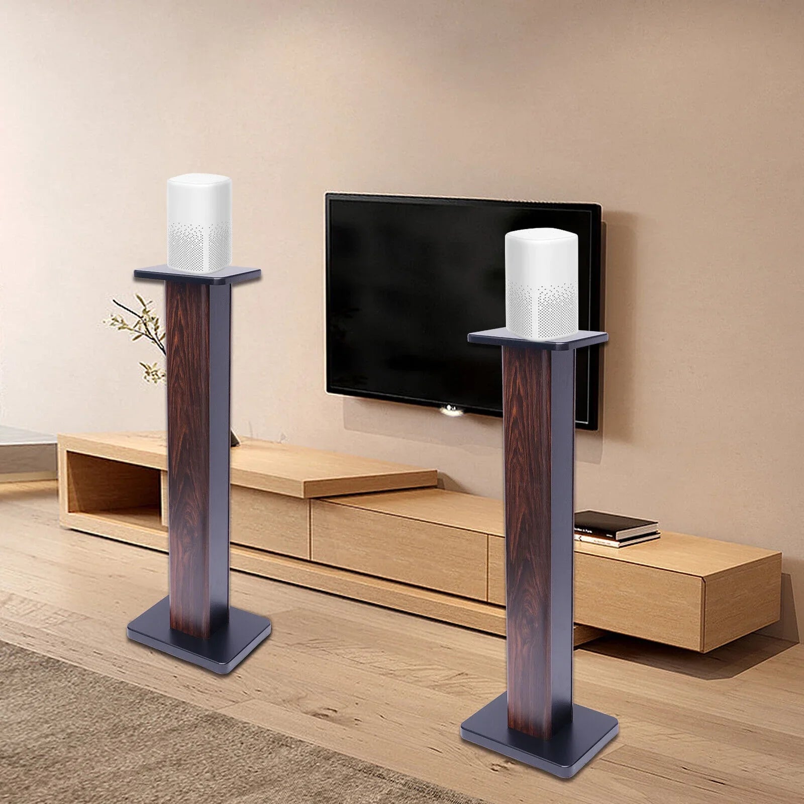 1 Pair Black Walnut Wood Speaker Stands for Surround Sound & Book Shelf Speakers 36"