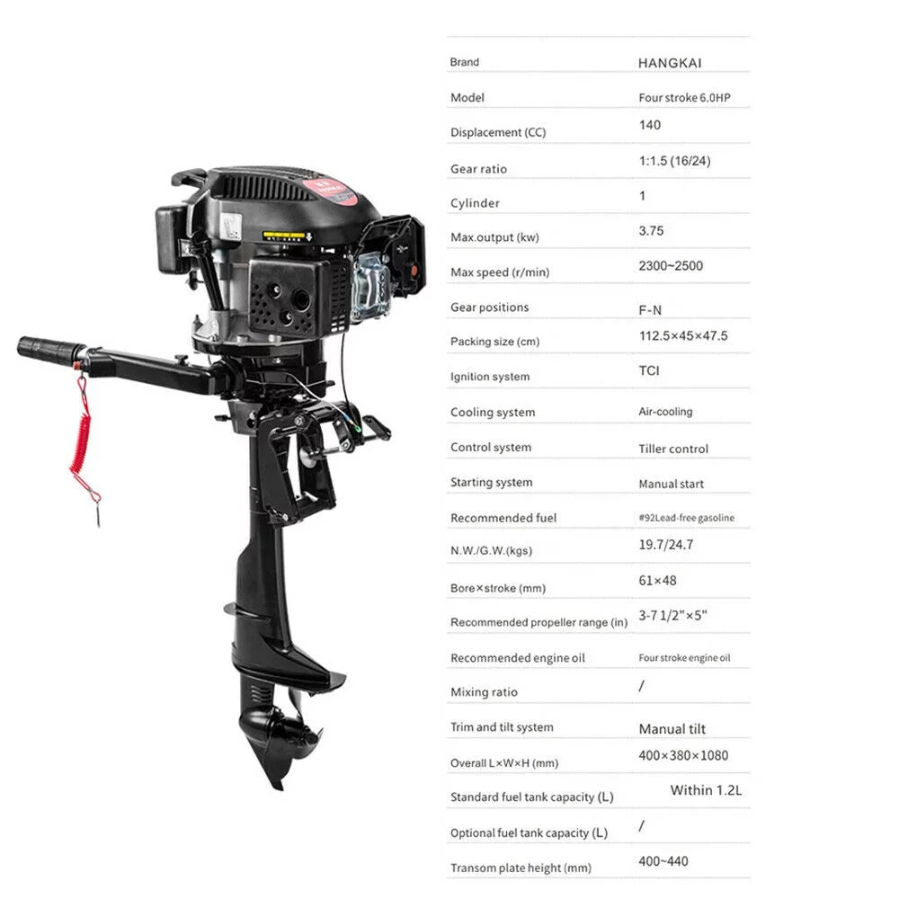 6 HP 4-Stroke Heavy Duty Outboard Motor Fishing Vessel Engine Air Cooling System