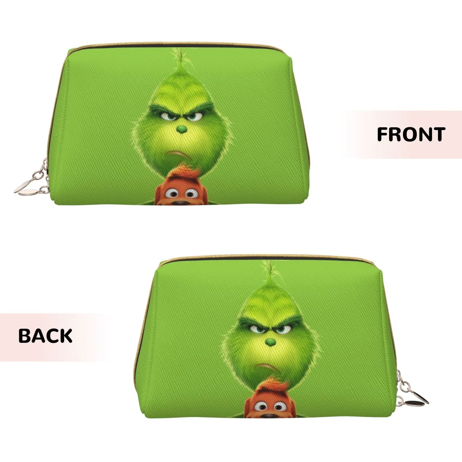 Animated Grinch Cosmetic Bag Makeup Organizer Leather Portable Pouch Gift Travel Toiletry Bag Storage Purse