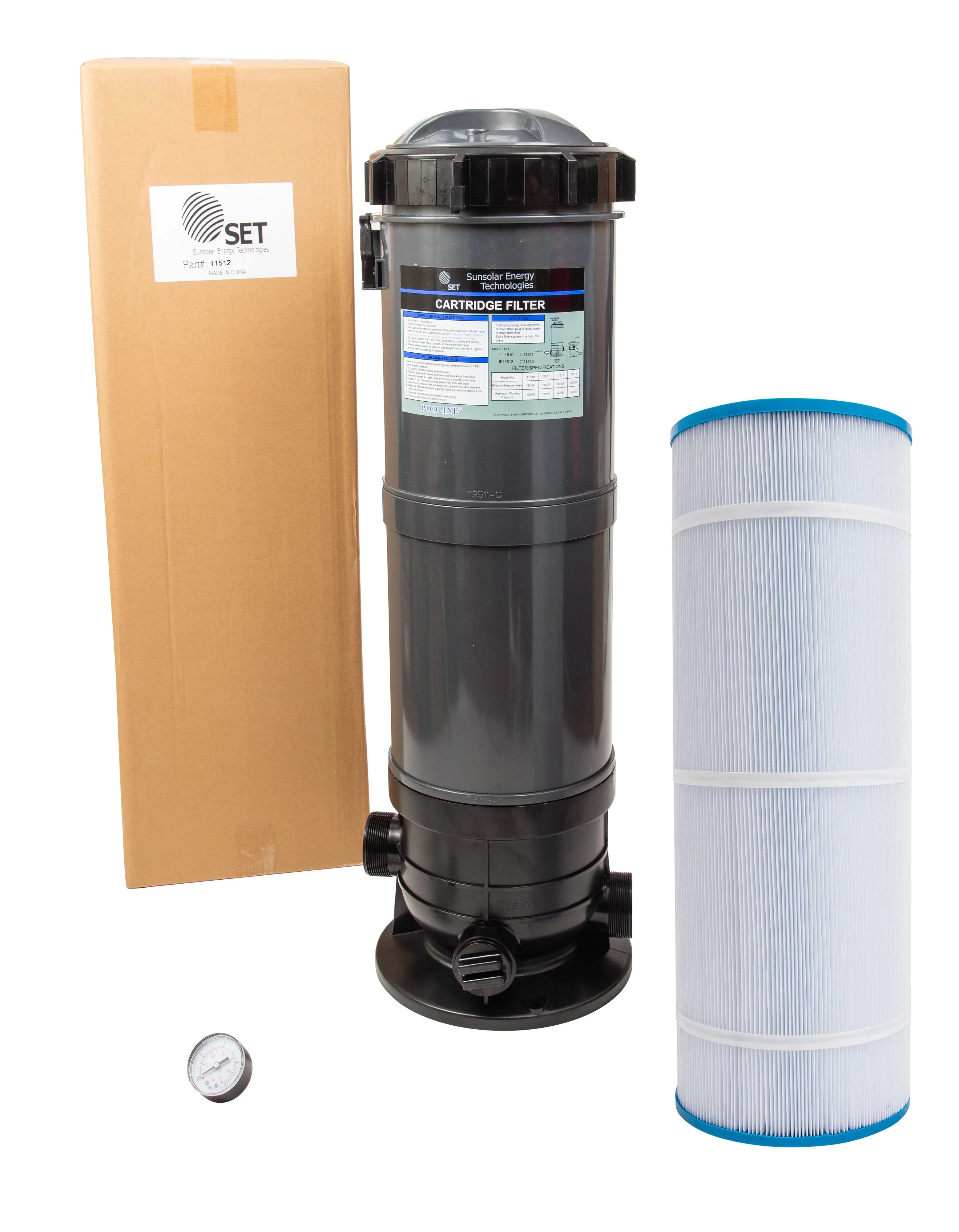 Cartridge Filter System with Pressure Gauge for Swimming Pools 90SF