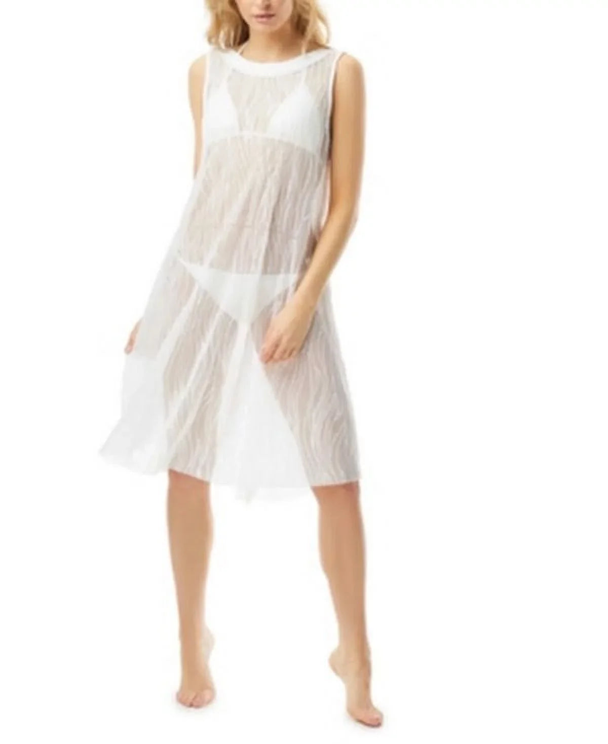 Carmen Marc Valvo White Sequin High-Neck Swim Dress Shield Size XL: XL/White