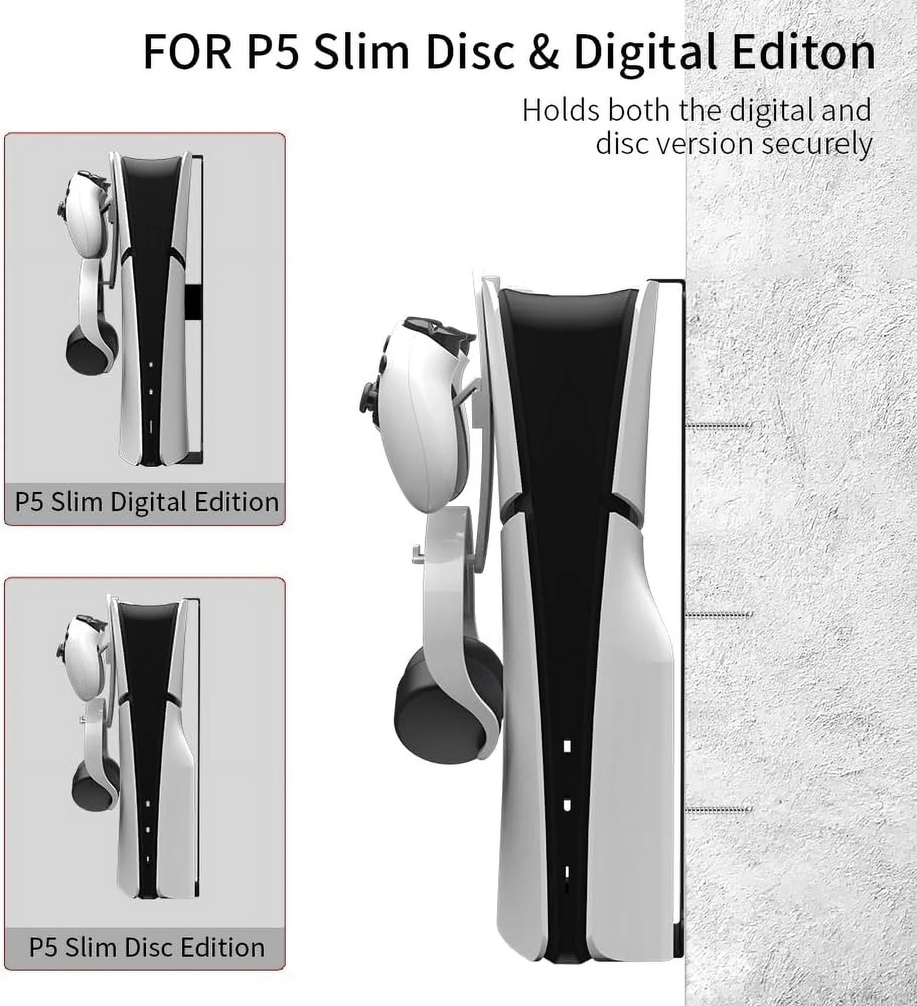 Uberwith Steel Wall Mount Bracket Fitting with PS5 Slim, Stable Metal Wall Hanging Stand for PS5 Slim with Controller Holder & Headphone Hanger,Black