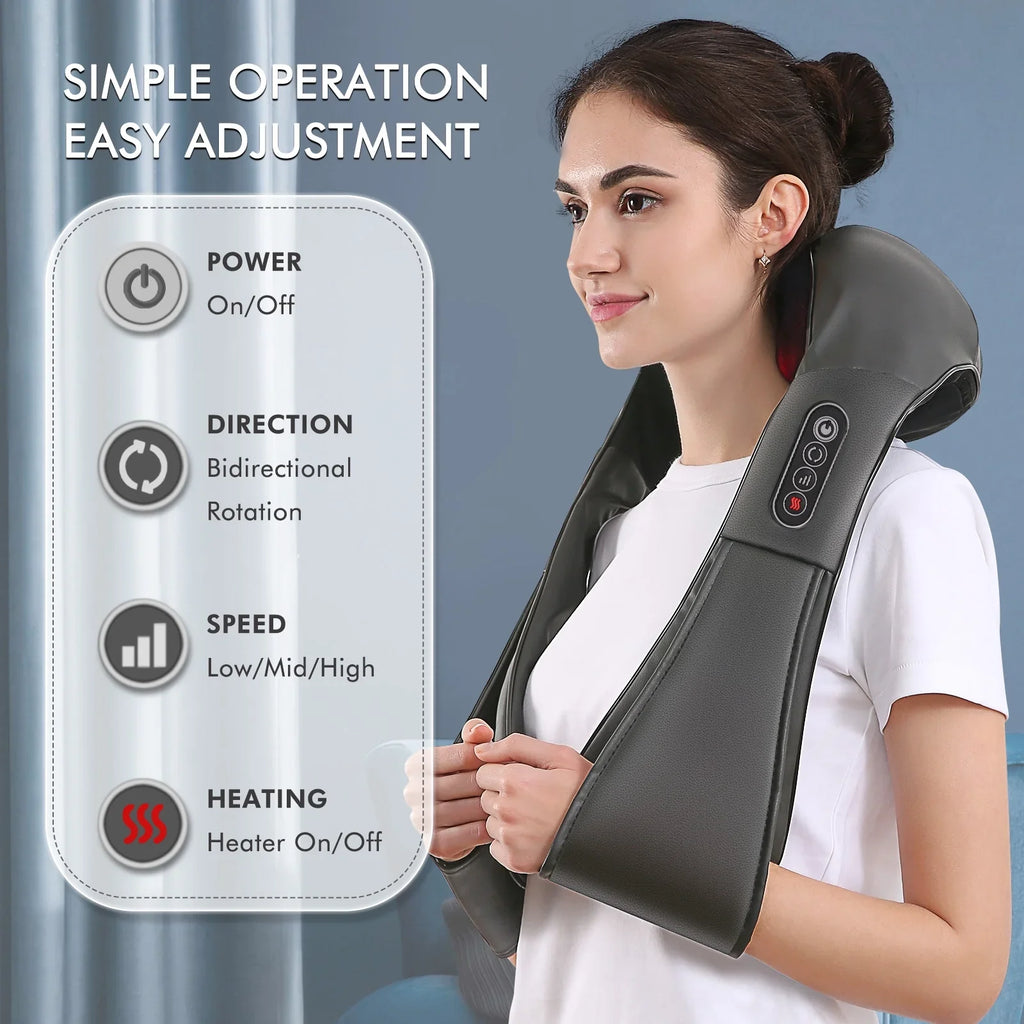 MARNUR Neck and Shoulder Massager, Deep Kneading Massager with Heat for Full-body, Gray