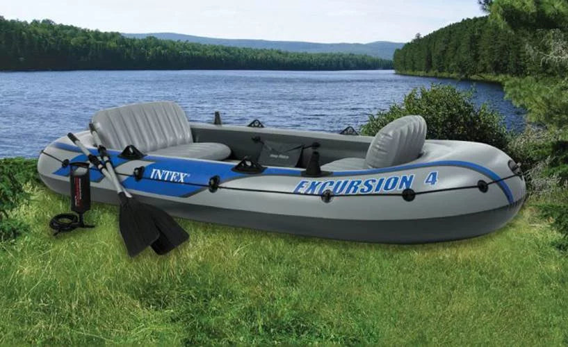 Intex Excursion 4 Person Inflatable Rafting and Fishing Watercraft Set with 2 Oars (Refurbished)