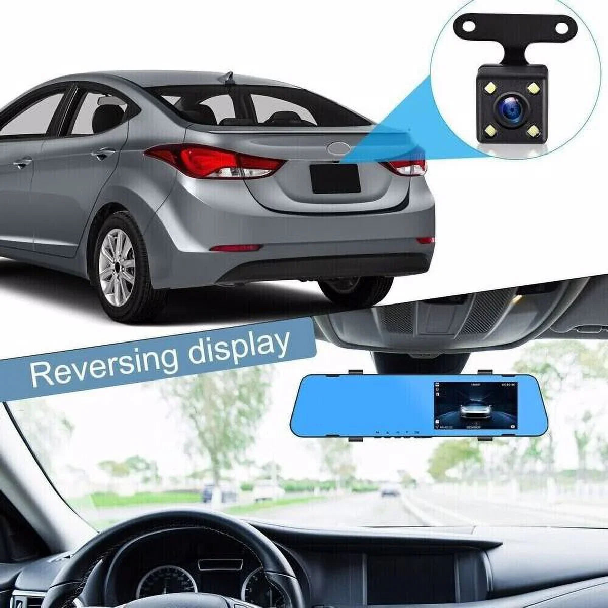 Teledu 1080P Rearview Mirror Car DVR Dual Dash Cam Camera Front Rear HD Video Recorder