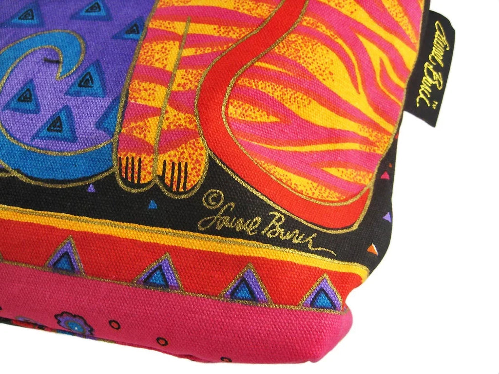 Laurel Burch Medium Tote Zipper Top 12"X3.5"X8.5"-Tres Gatos - Red, Orange & Blue