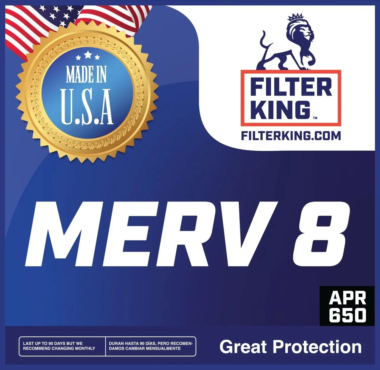 Filter King 24x6.5x1 Air Filter | 4-PACK | MERV 8 HVAC Pleated A/C Furnace Filters | MADE IN USA | Actual Size: 24 x 6.5 x .75"